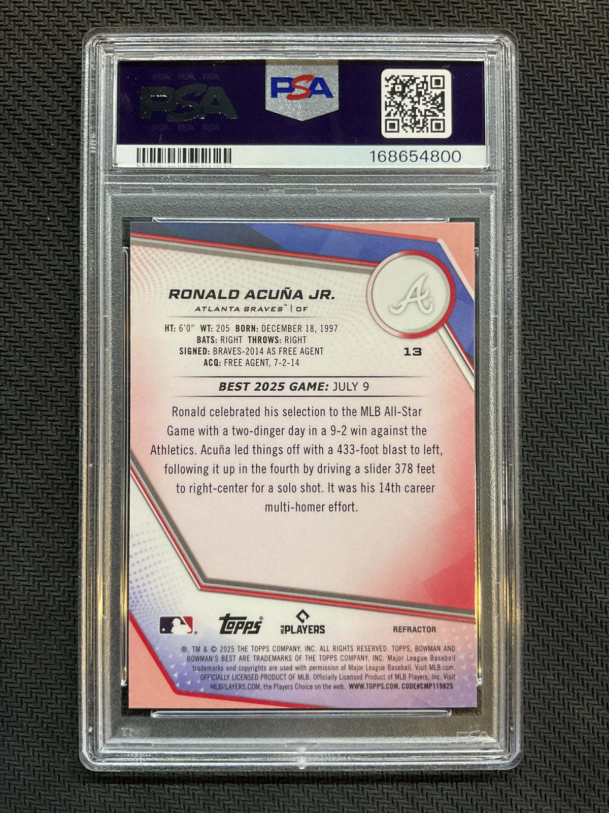 2025 Bowman's Best Ronald Acuna #13 Refractor PSA 10