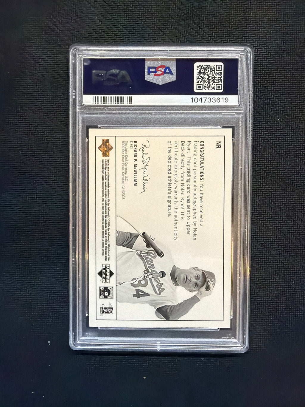 1999 Upper Deck Century Nolan Ryan Auto /100 PSA 6