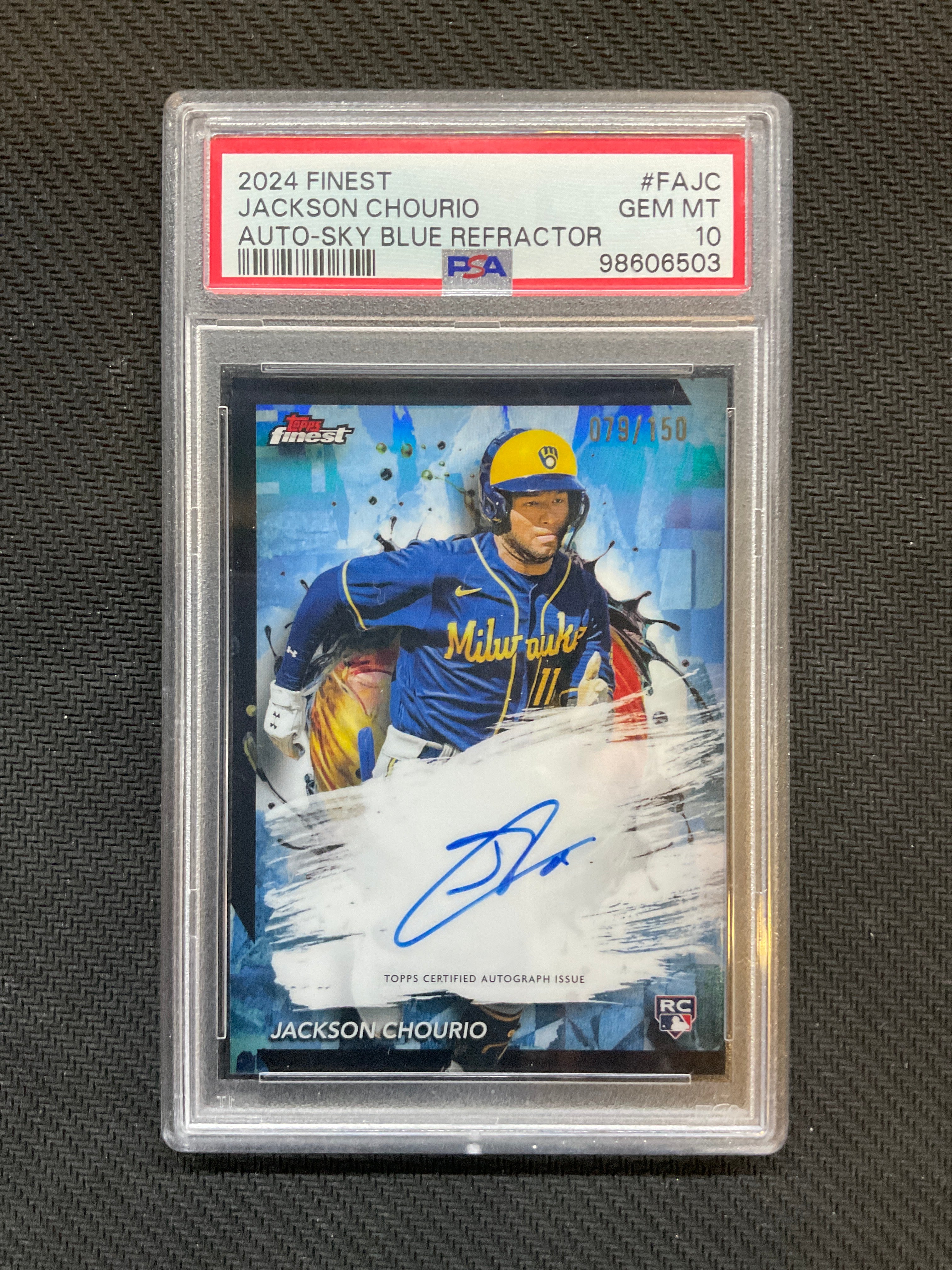 2024 Topps Finest Jackson Chourio Sky Blue Auto /150 PSA 10 Brewers