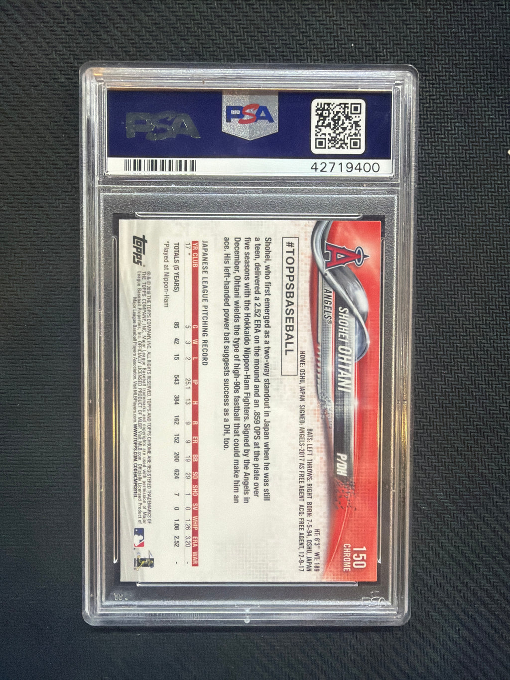 2018 Topps Chrome Shohei Ohtani Pitching PSA 10 400