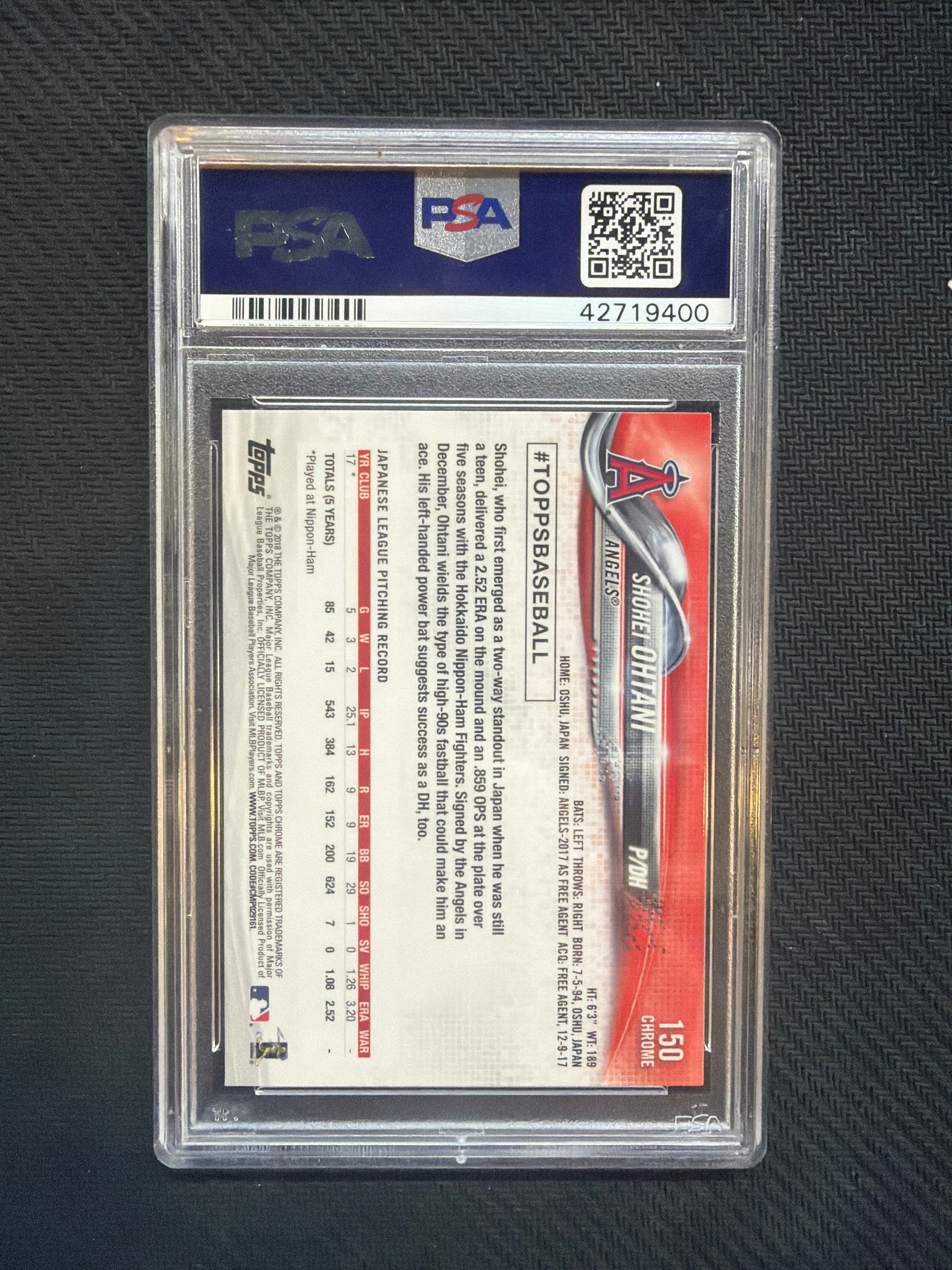 2018 Topps Chrome Shohei Ohtani Pitching PSA 10 400