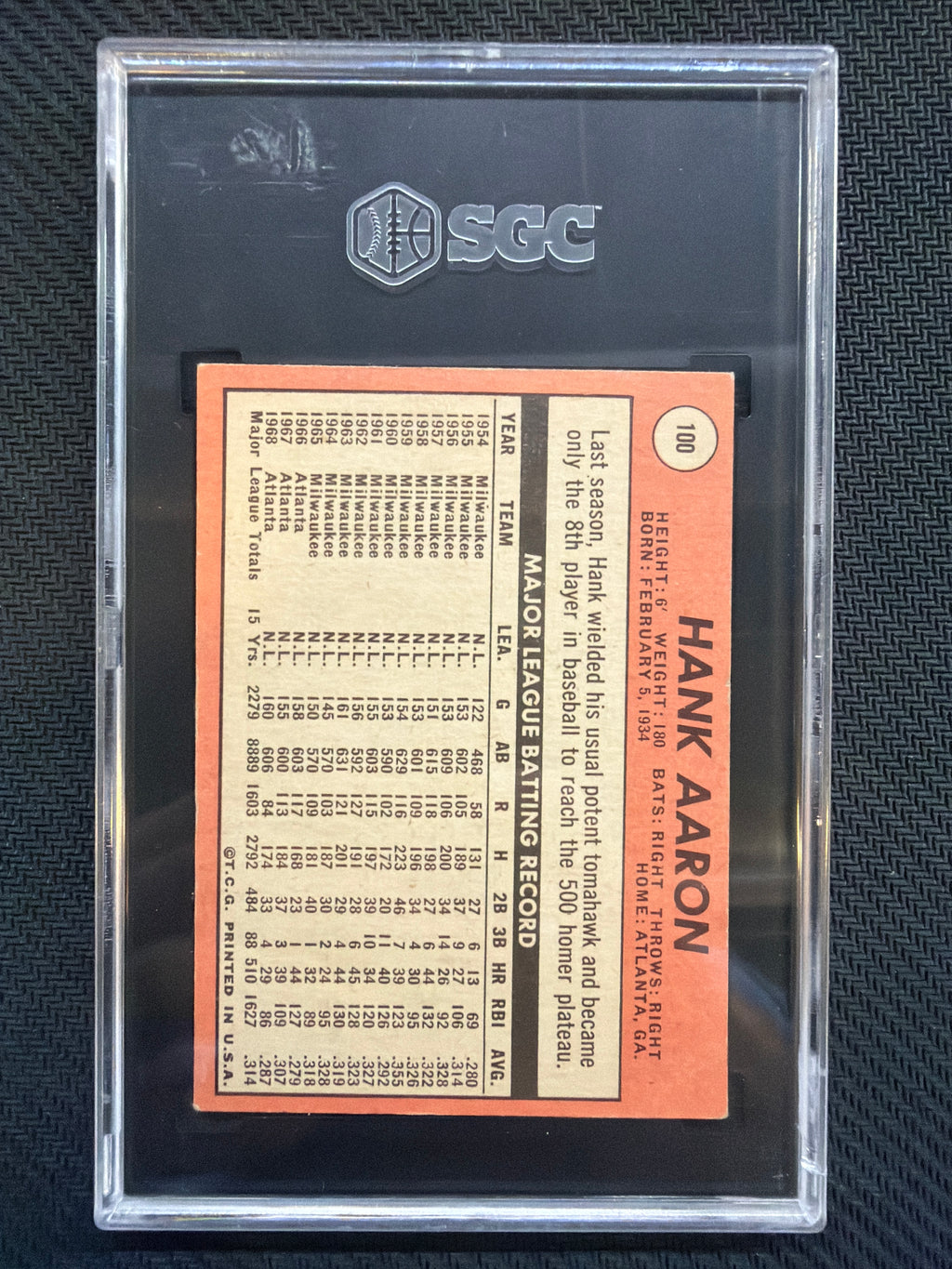 1969 Topps Hank Aaron #100 SGC 4 Braves