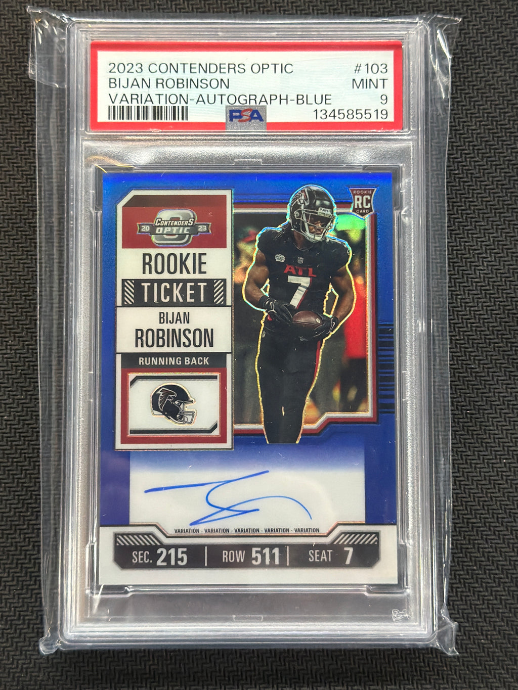 2023 Contenders Optic Bijan Robinson Variation Blue Auto /50 PSA 9 519