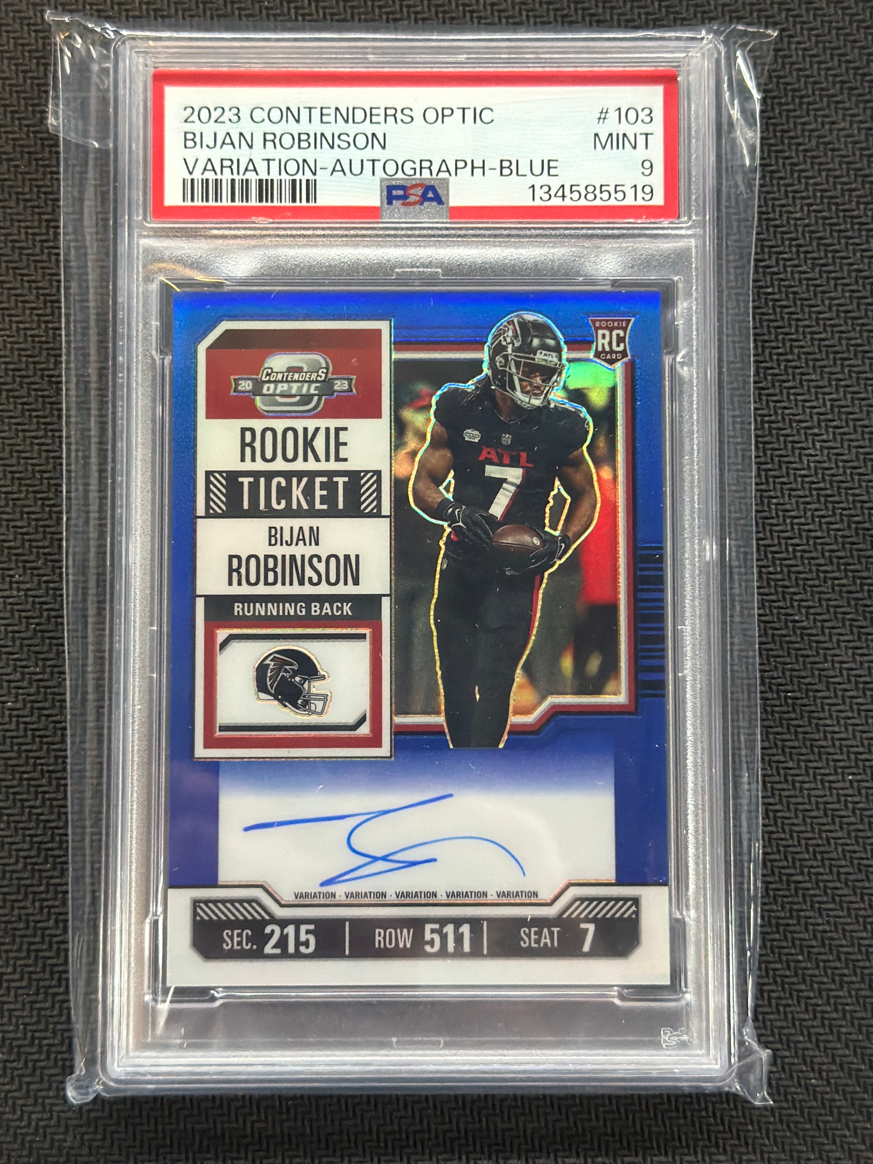 2023 Contenders Optic Bijan Robinson Variation Blue Auto /50 PSA 9 519
