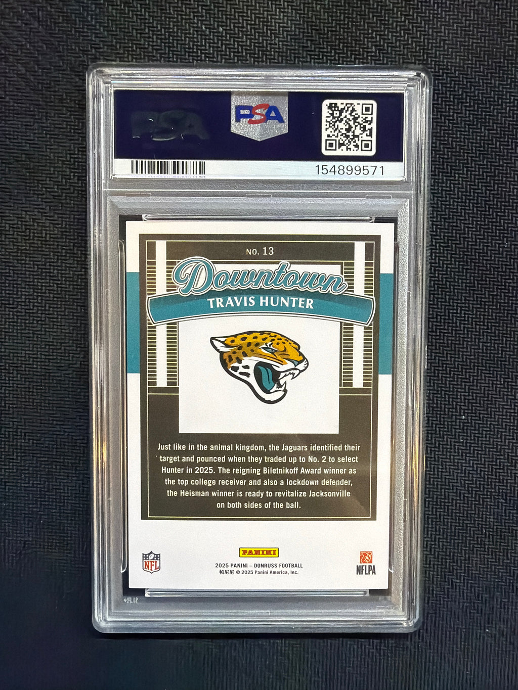 2025 Donruss Travis Hunter Rookie Downtown! PSA 10 Jaguars