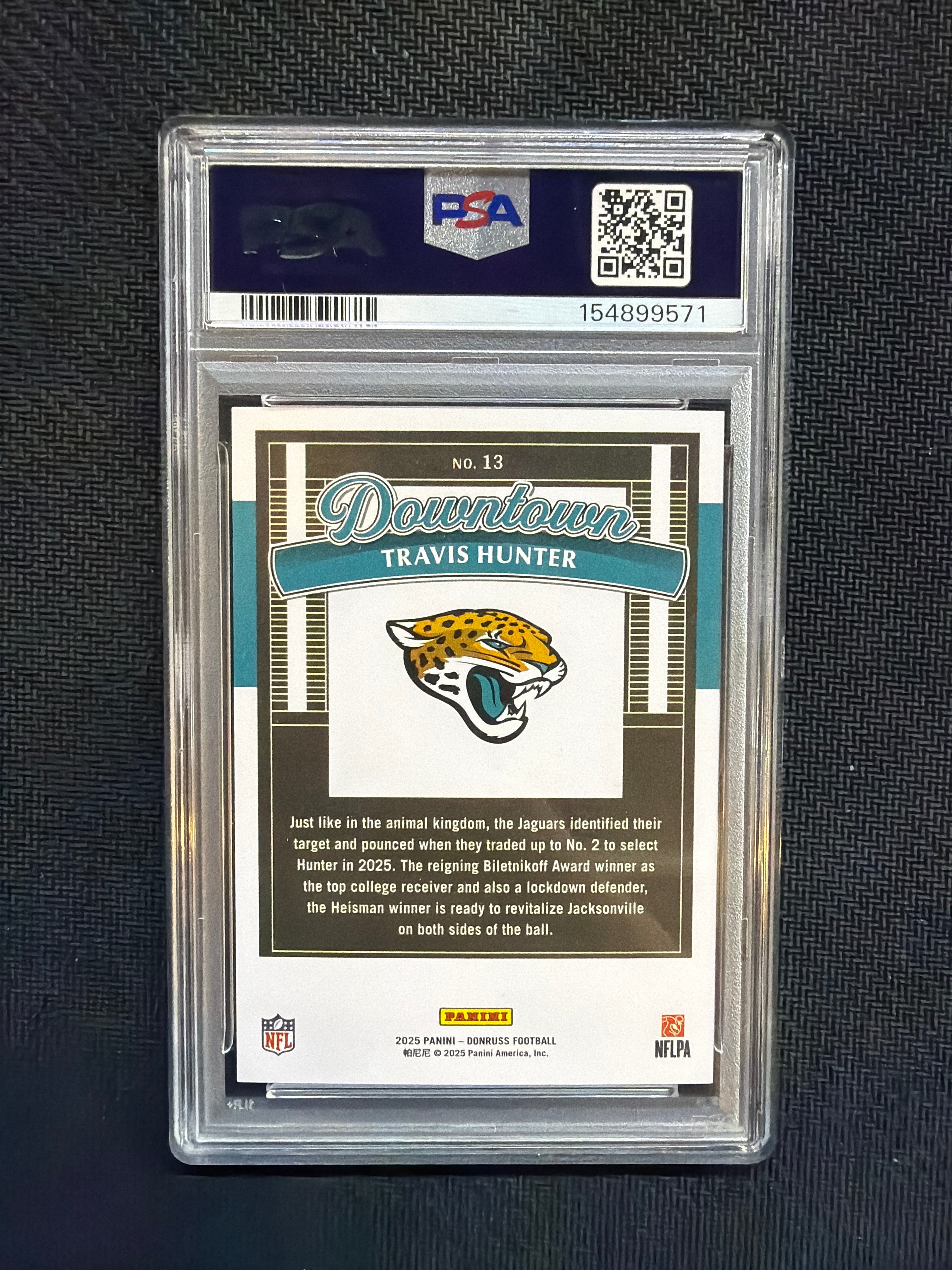 2025 Donruss Travis Hunter Rookie Downtown! PSA 10 Jaguars