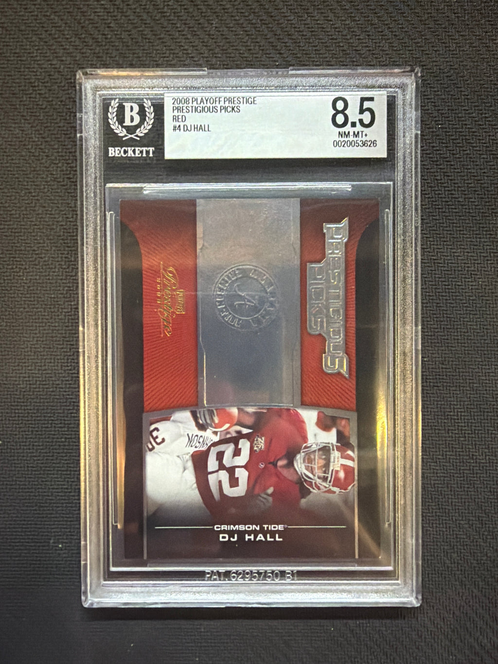 2008 Playoff Prestige DJ Hall Prestigious Picks Red /750 BGS 8.5 Alabama