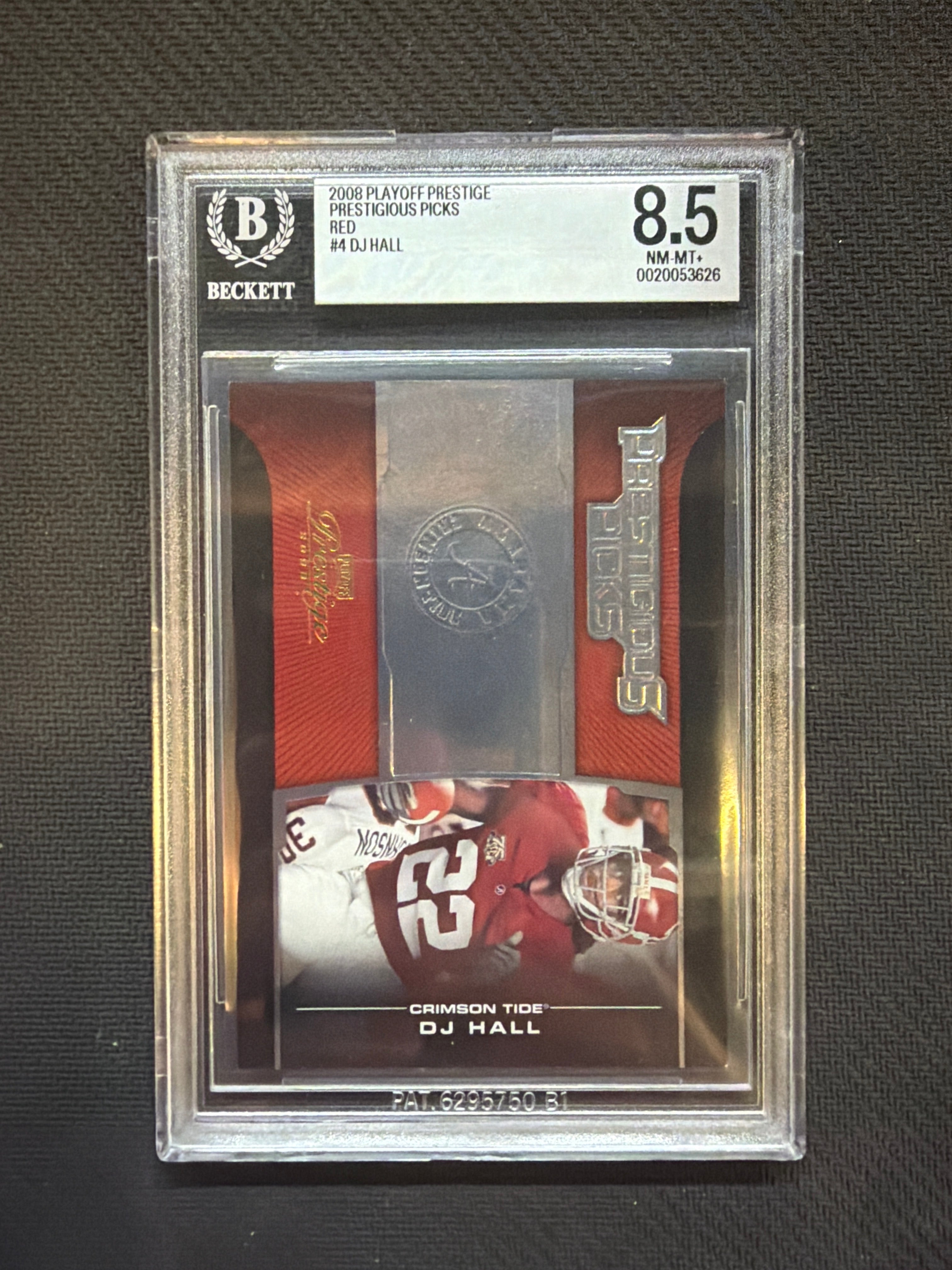 2008 Playoff Prestige DJ Hall Prestigious Picks Red /750 BGS 8.5 Alabama