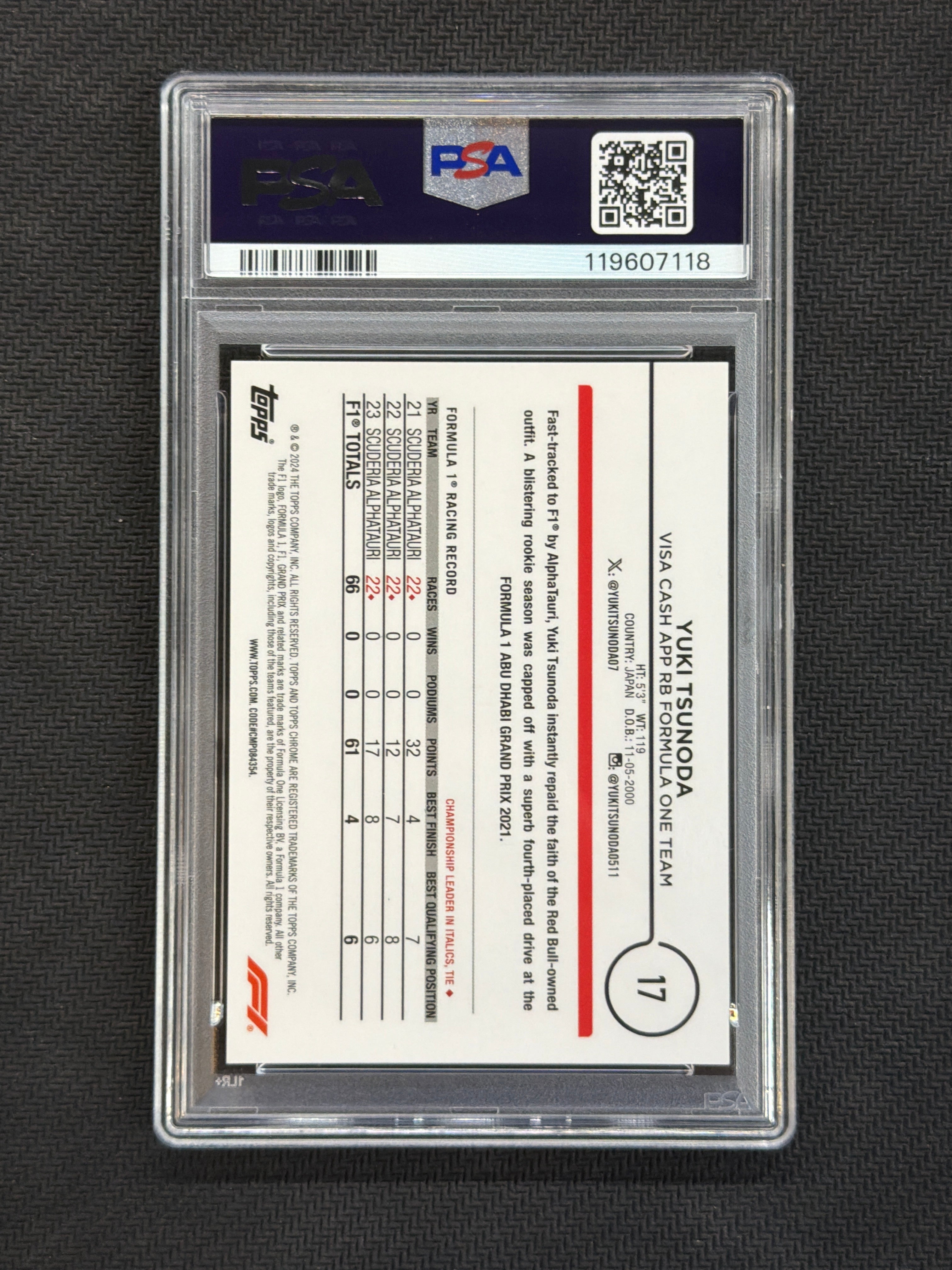 2024 Topps Chrome F1 Logofractor Yuki Tsunoda Orange /25 #17 PSA 10 118