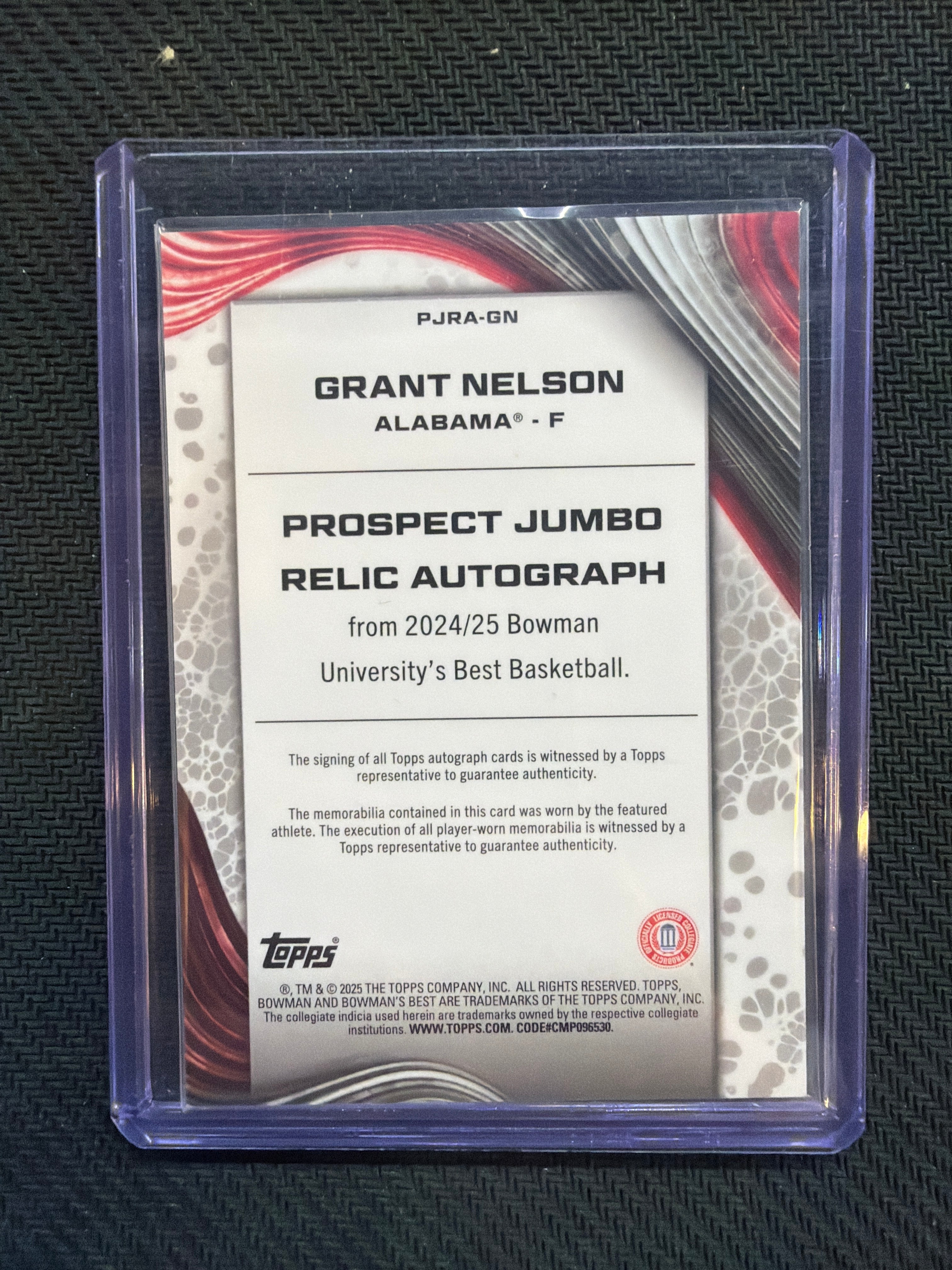 2025 Bowman U Best Grant Nelson Jumbo Relic Auto Alabama