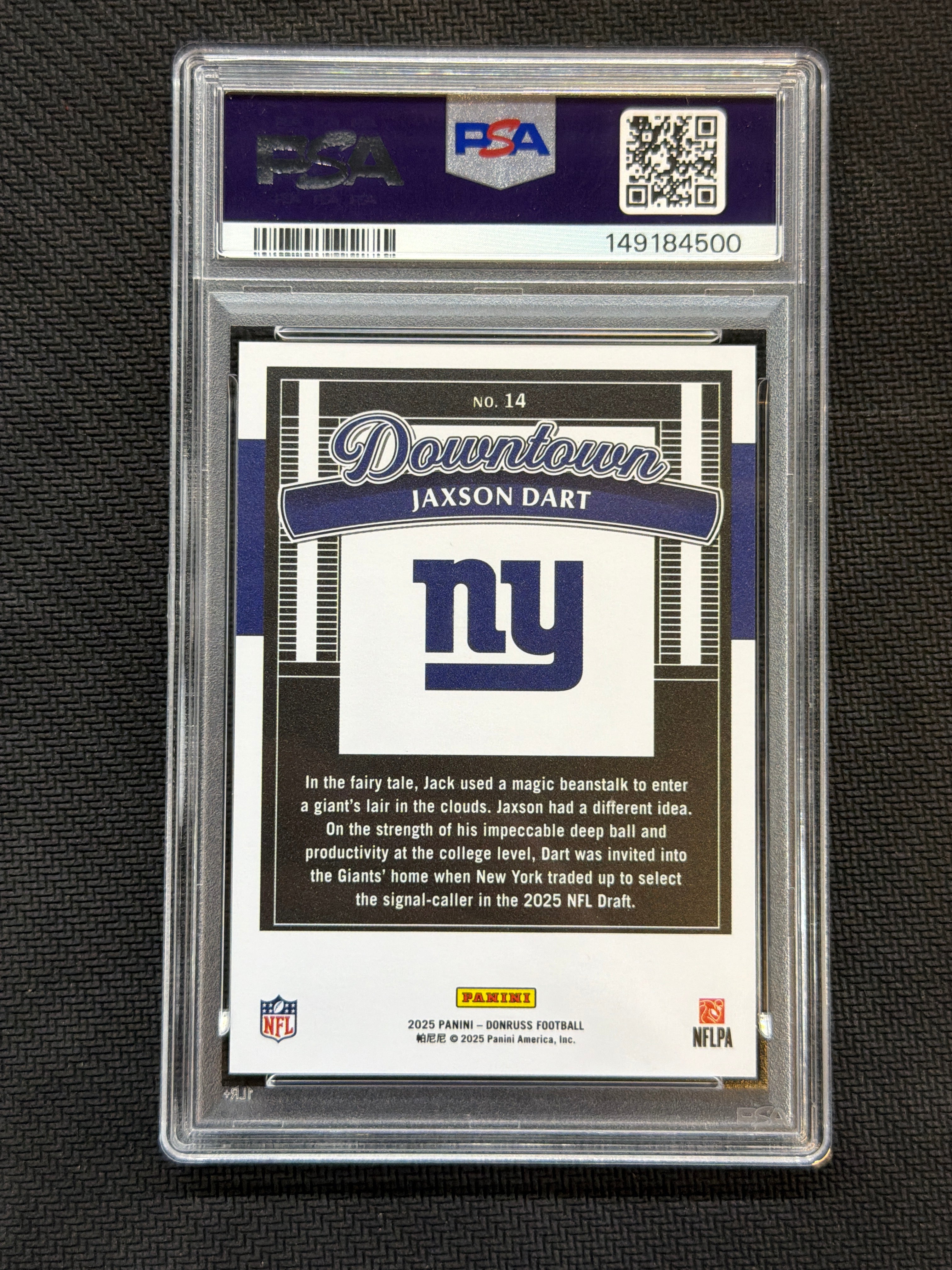 2025 Donruss Jaxson Dart Downtown! Rookie PSA 10 Giants