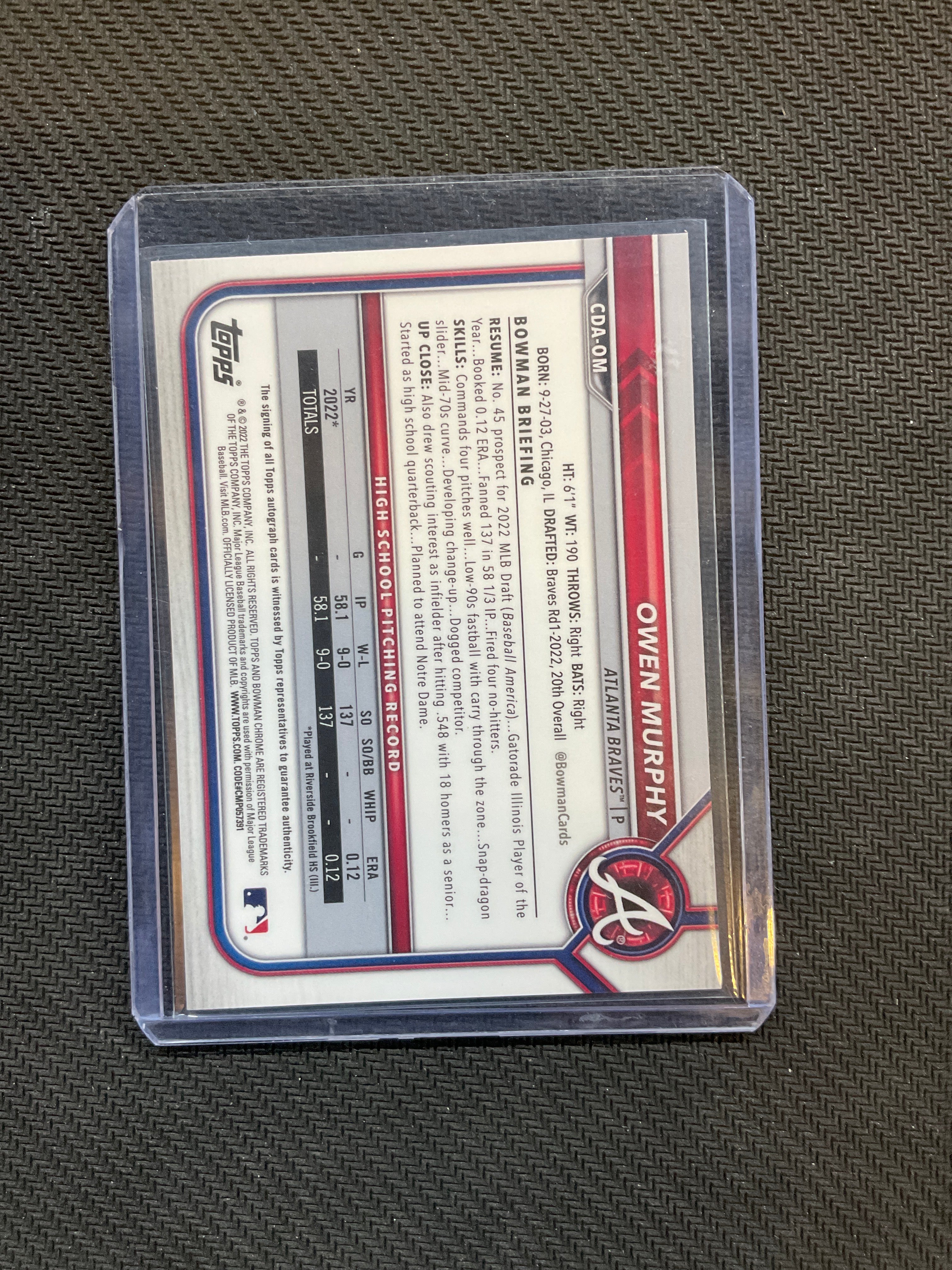 2022 Bowman Chrome Owen Murphy Rookie Auto Braves