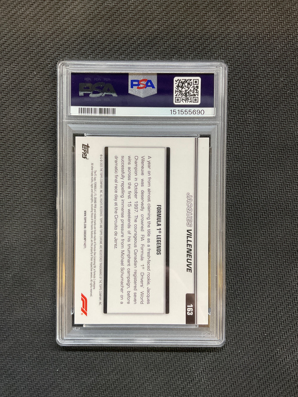 2025 Topps Chrome F1 Sapphire Jacques Villeneuve Black & White /20 PSA 10