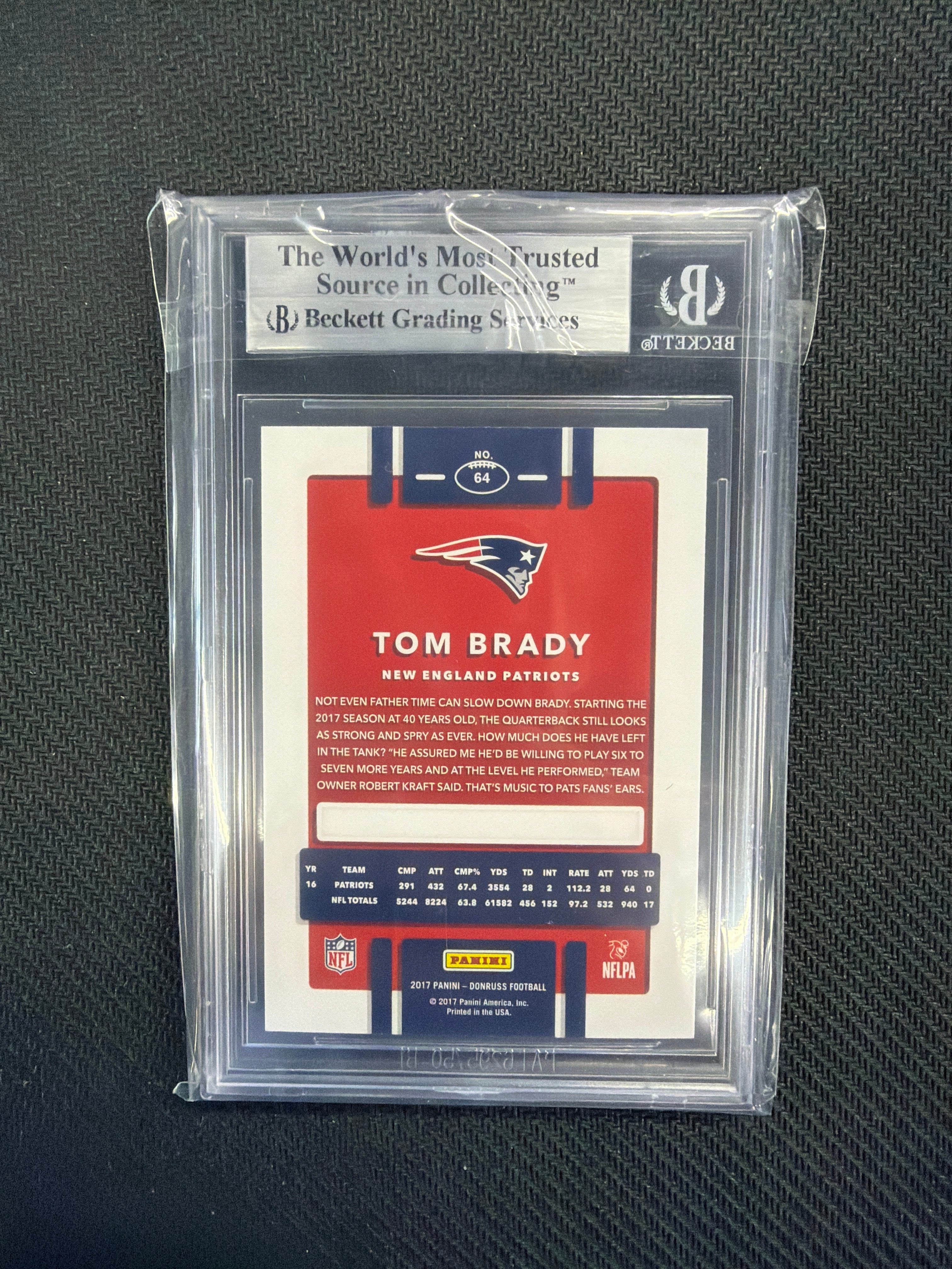 2017 Donruss Tom Brady Press Proof Blue BGS 8.5