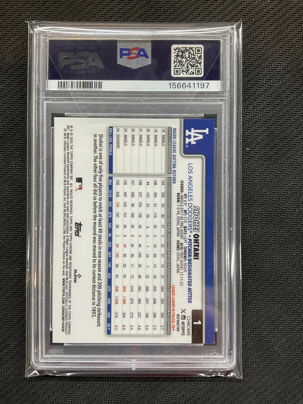 2025 Topps Chrome Shohei Ohtani Refractor #1 PSA 10 1197