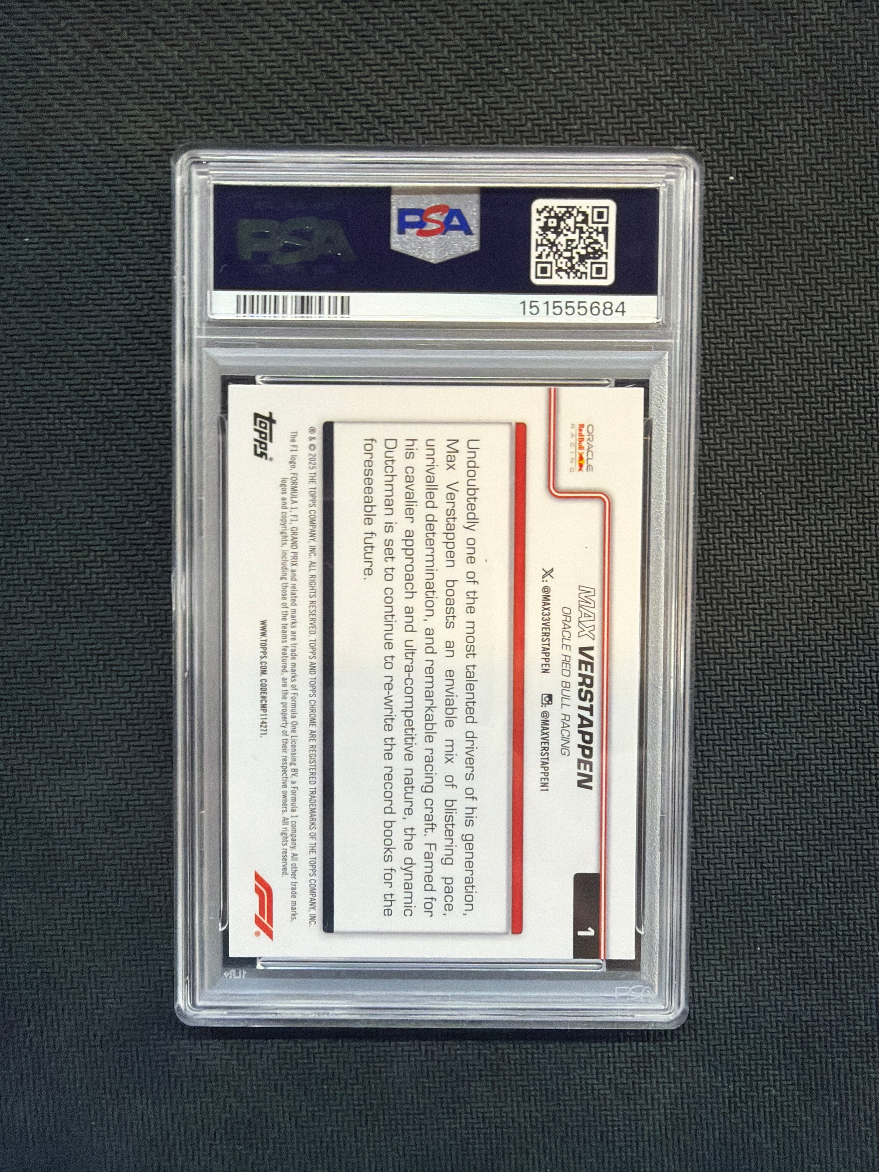 2025 Topps Chrome F1 Sapphire max Verstappen #1 PSA 8 Red Bull