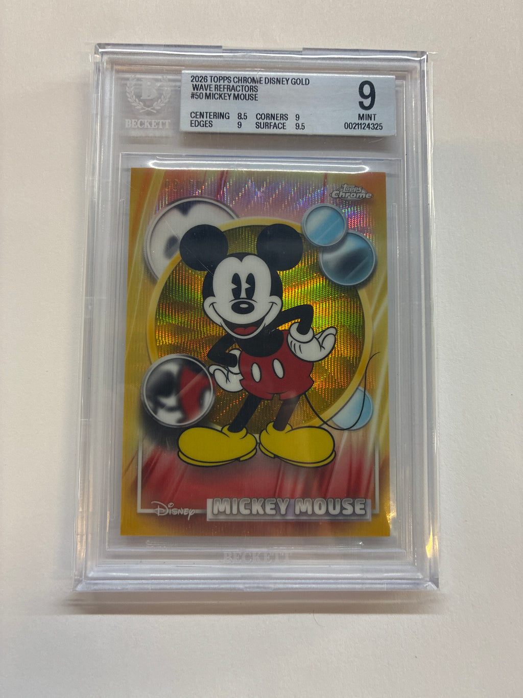 2026 Topps Chrome Disney Mickey Mouse Gold Wave Refractor /50 BGS 9