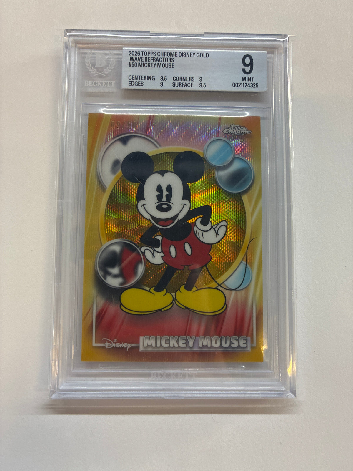 2026 Topps Chrome Disney Mickey Mouse Gold Wave Refractor /50 BGS 9