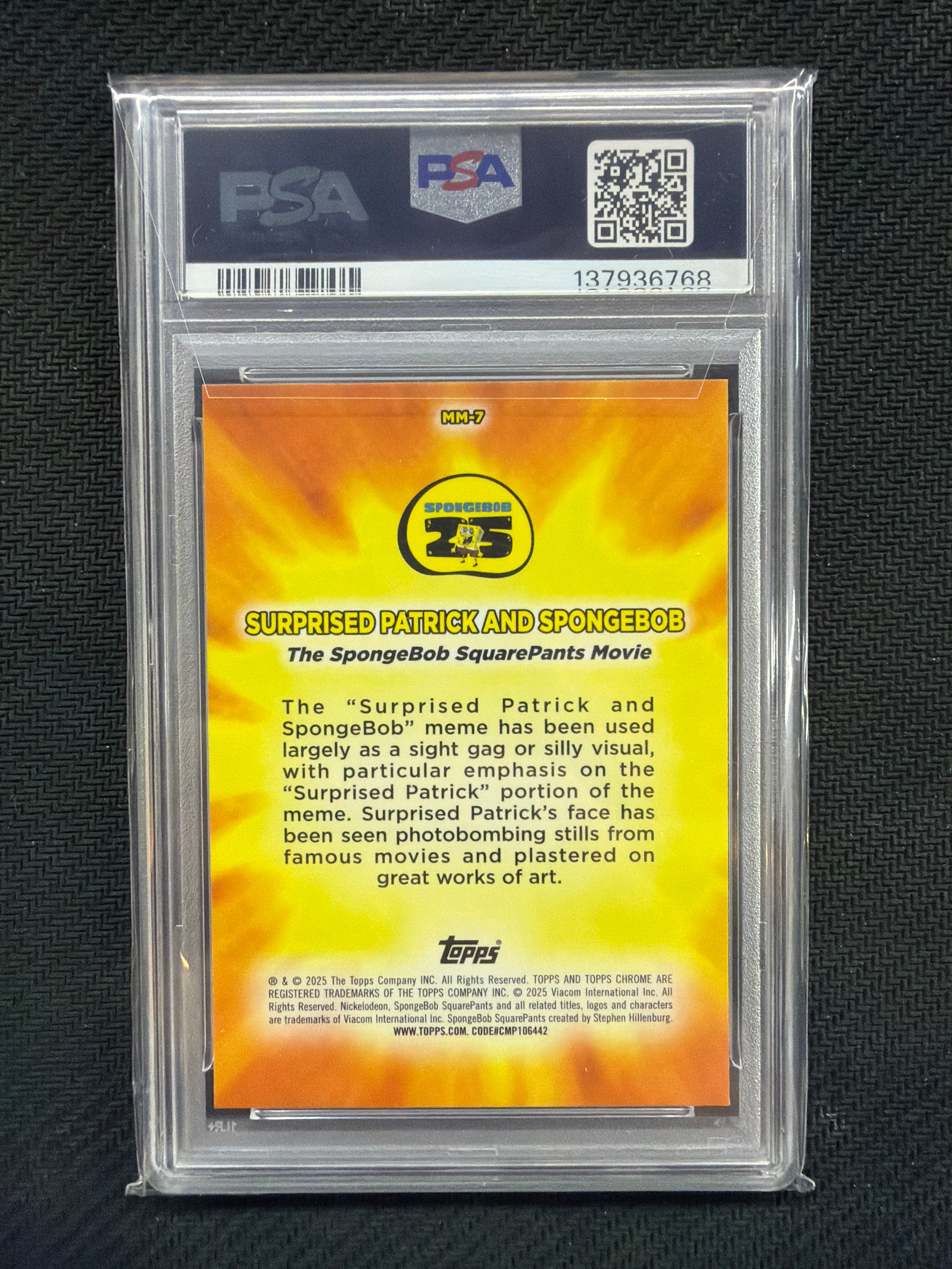2025 Topps Chrome Spongebob Patrick Spongebob Masterful MemesPSA 10