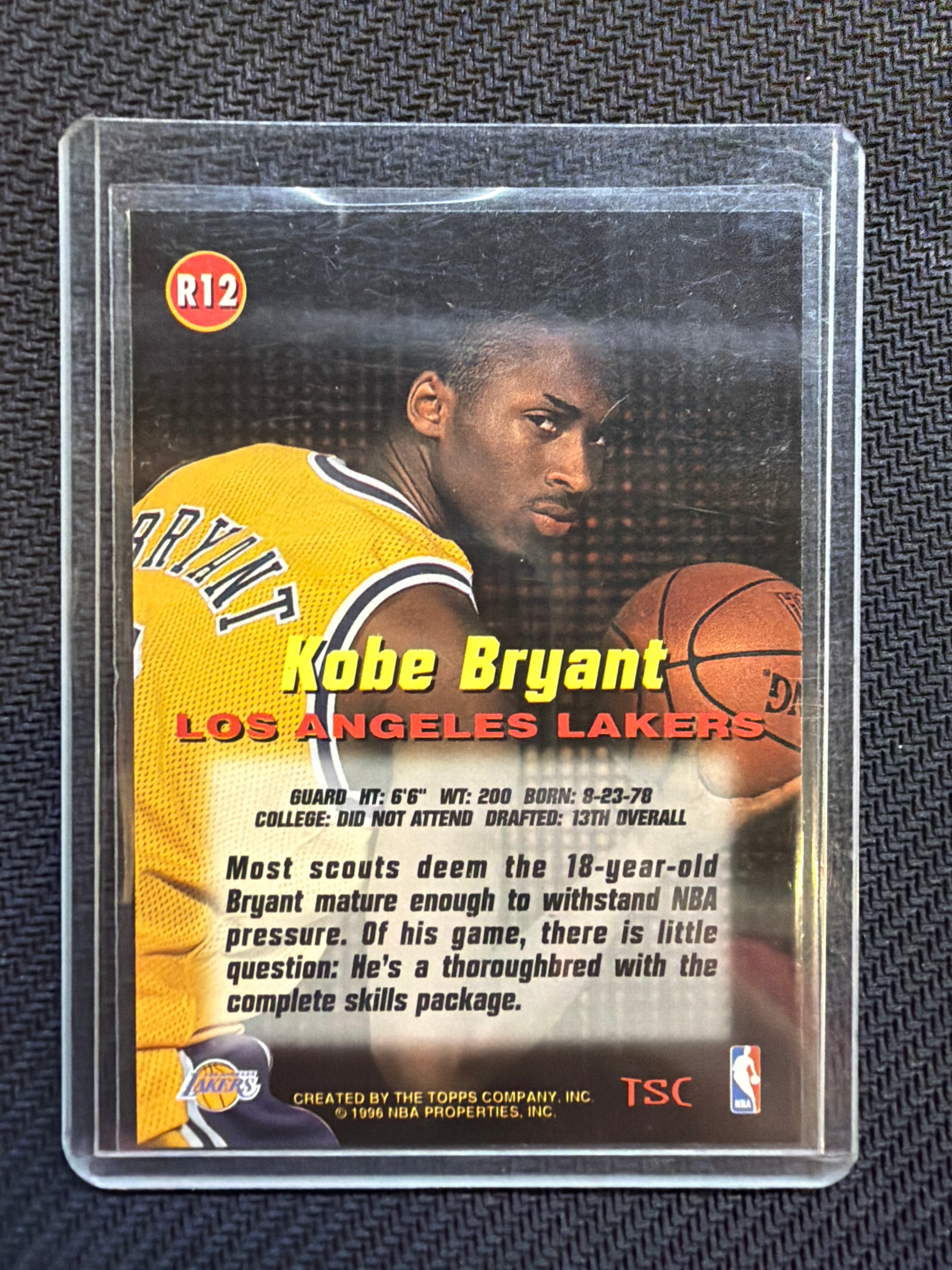 1996 Topps Stadium Club Kobe Bryant Rookie #R12 Lakers