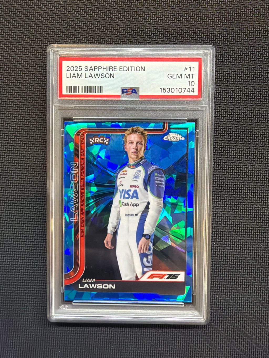 2025 Topps Chrome F1 Sapphire Liam Lawson Rookie PSA 10