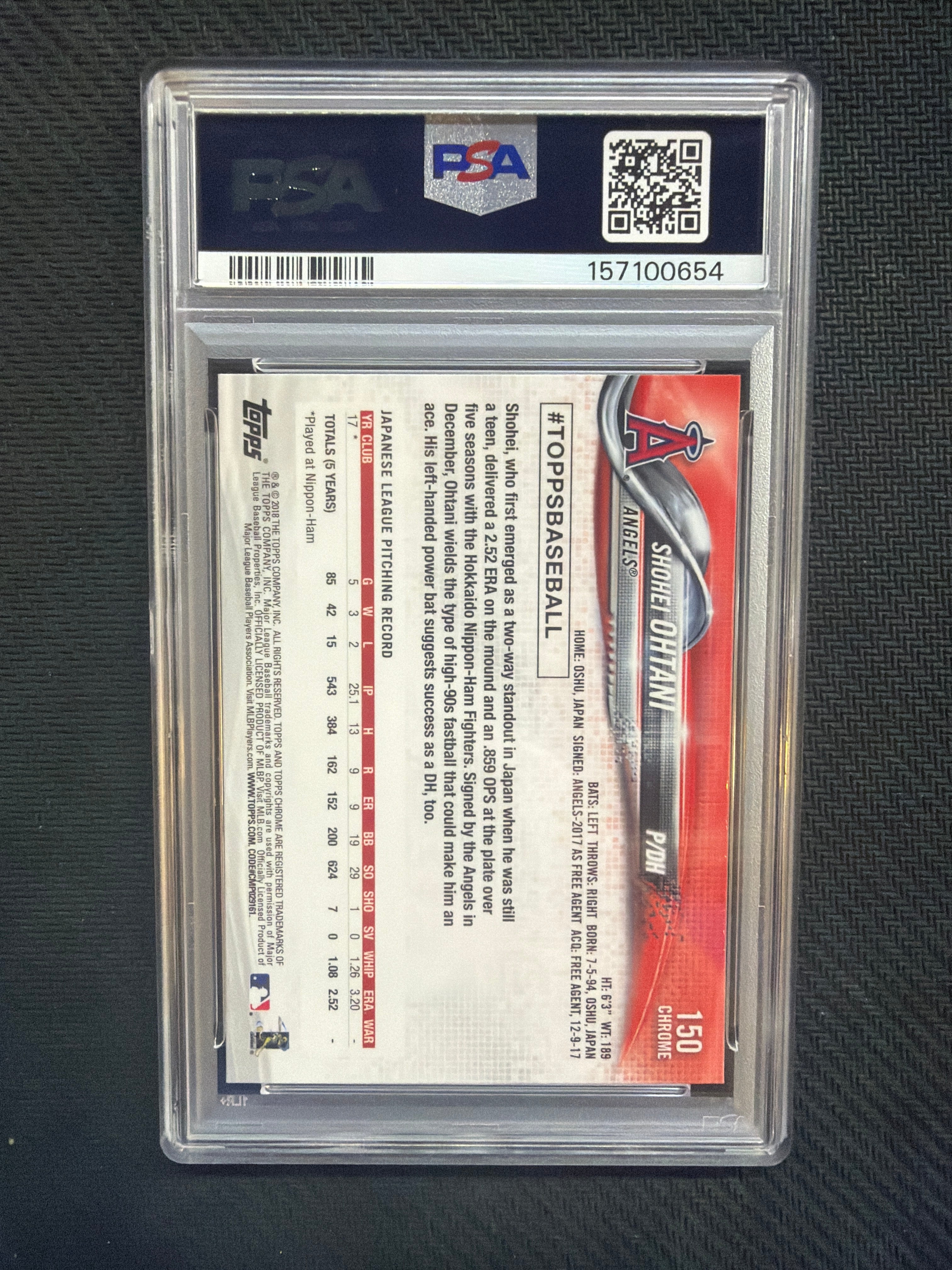 2018 Topps Chrome Shohei Ohtani Pitching PSA 10 654