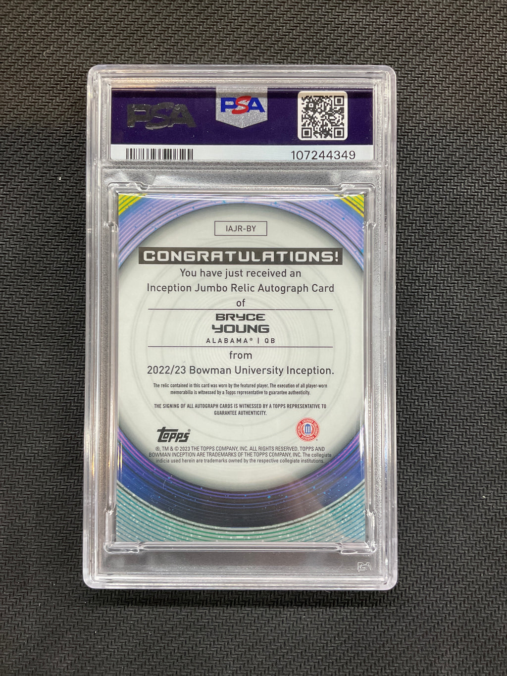 2022 Bowman U Inception Bryce Young Patch Auto /50 Gold Foil PSA 9 Alabama