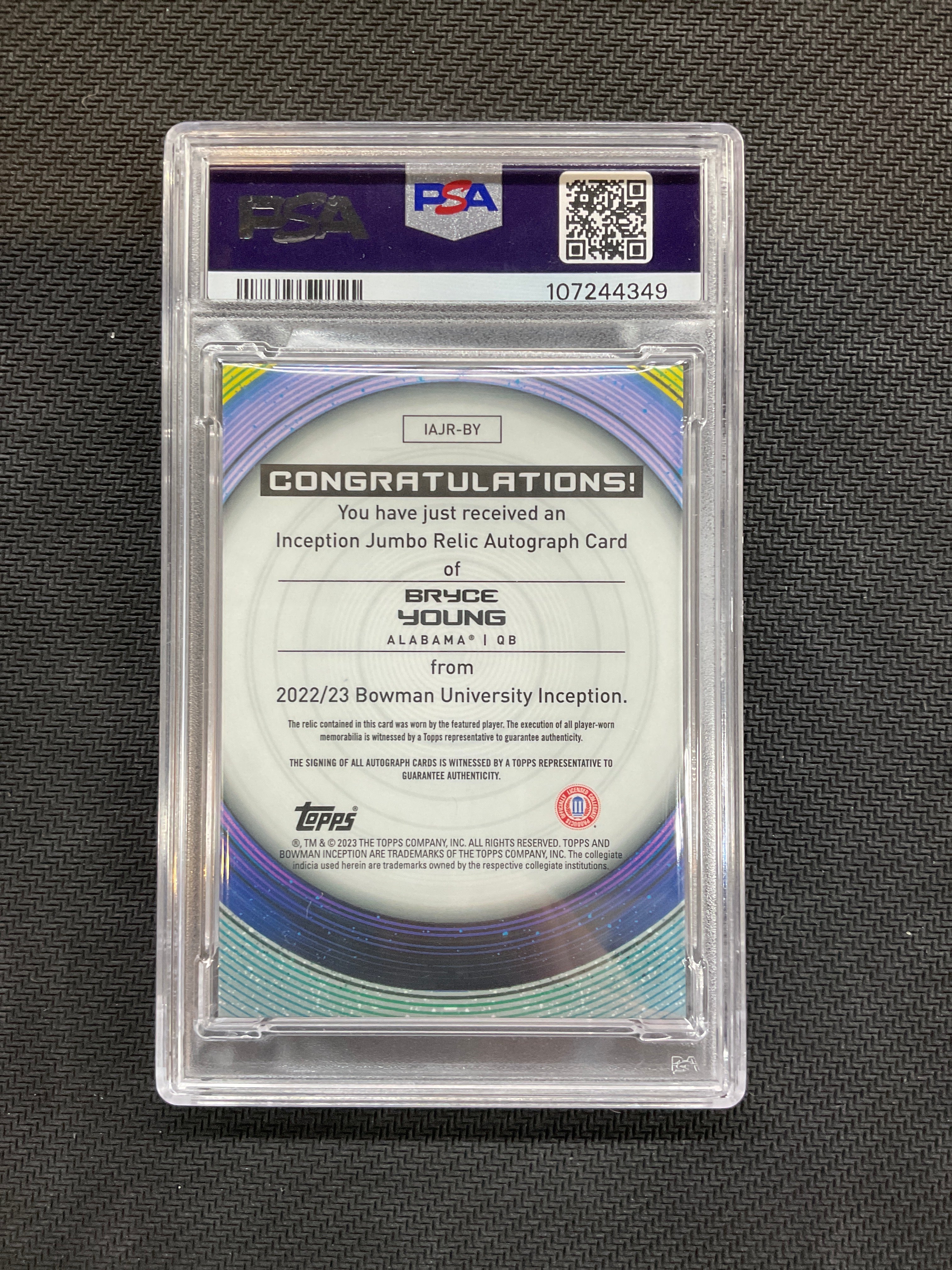 2022 Bowman U Inception Bryce Young Patch Auto /50 Gold Foil PSA 9 Alabama