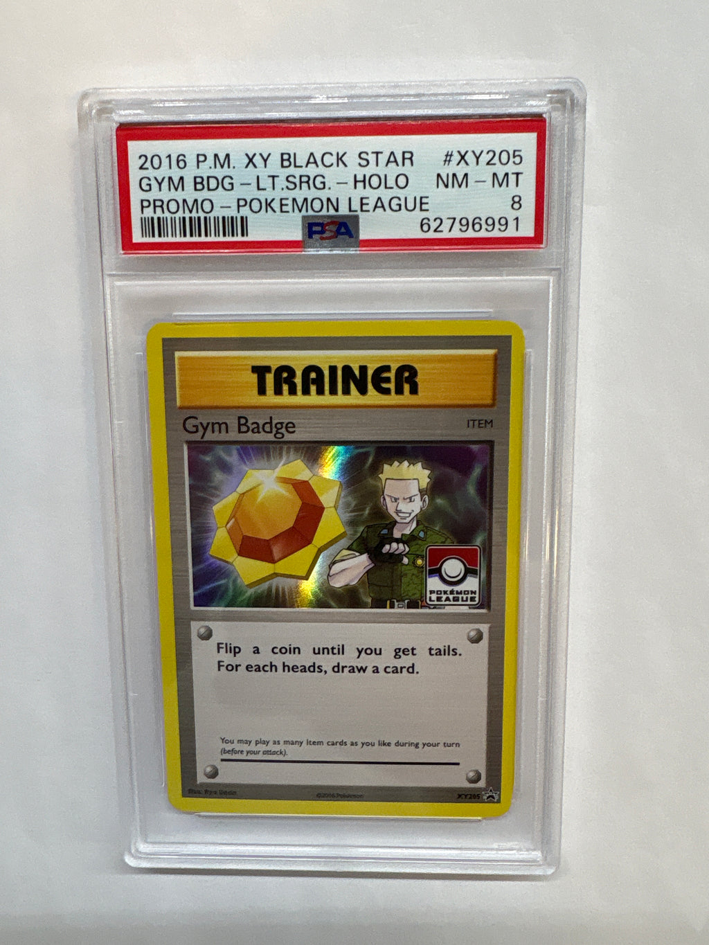 2016 Pokemon XY Promo Gym Badge Lt Surge Holo Pokemon League XY205 PSA 8