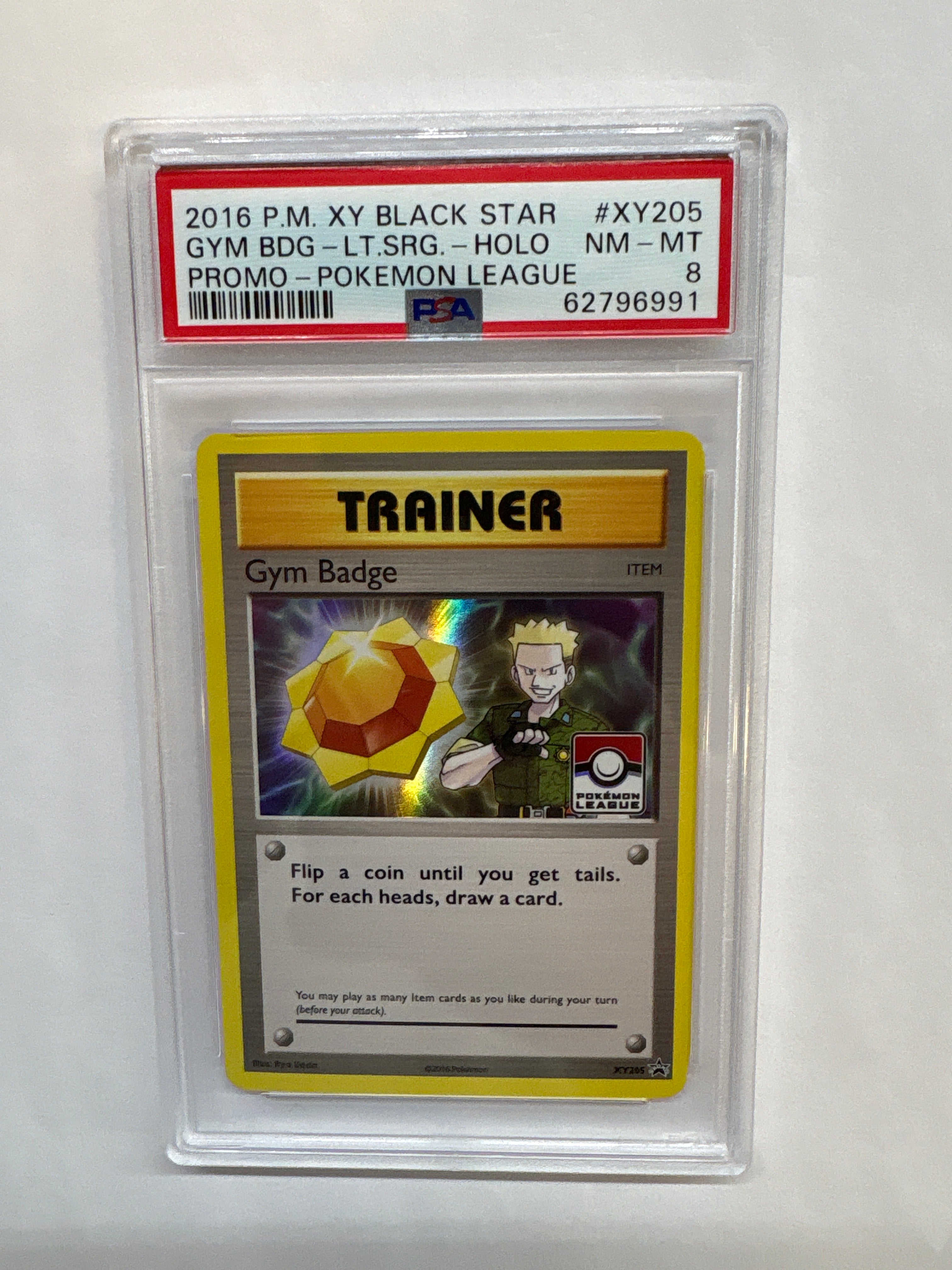 2016 Pokemon XY Promo Gym Badge Lt Surge Holo Pokemon League XY205 PSA 8