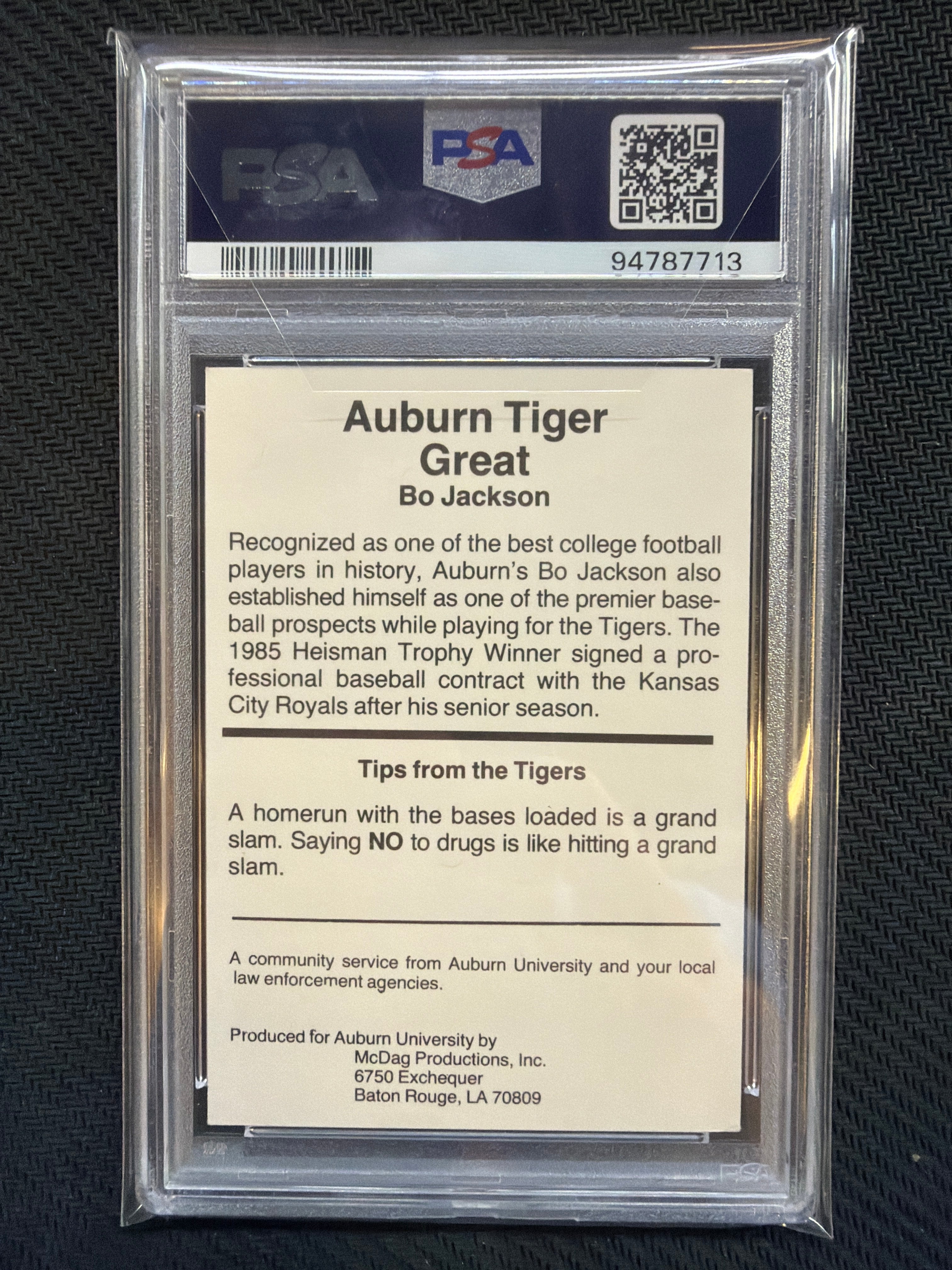 1987 Auburn Tigers Bo Jackson Tiger Great Baseball PSA 8 Auburn