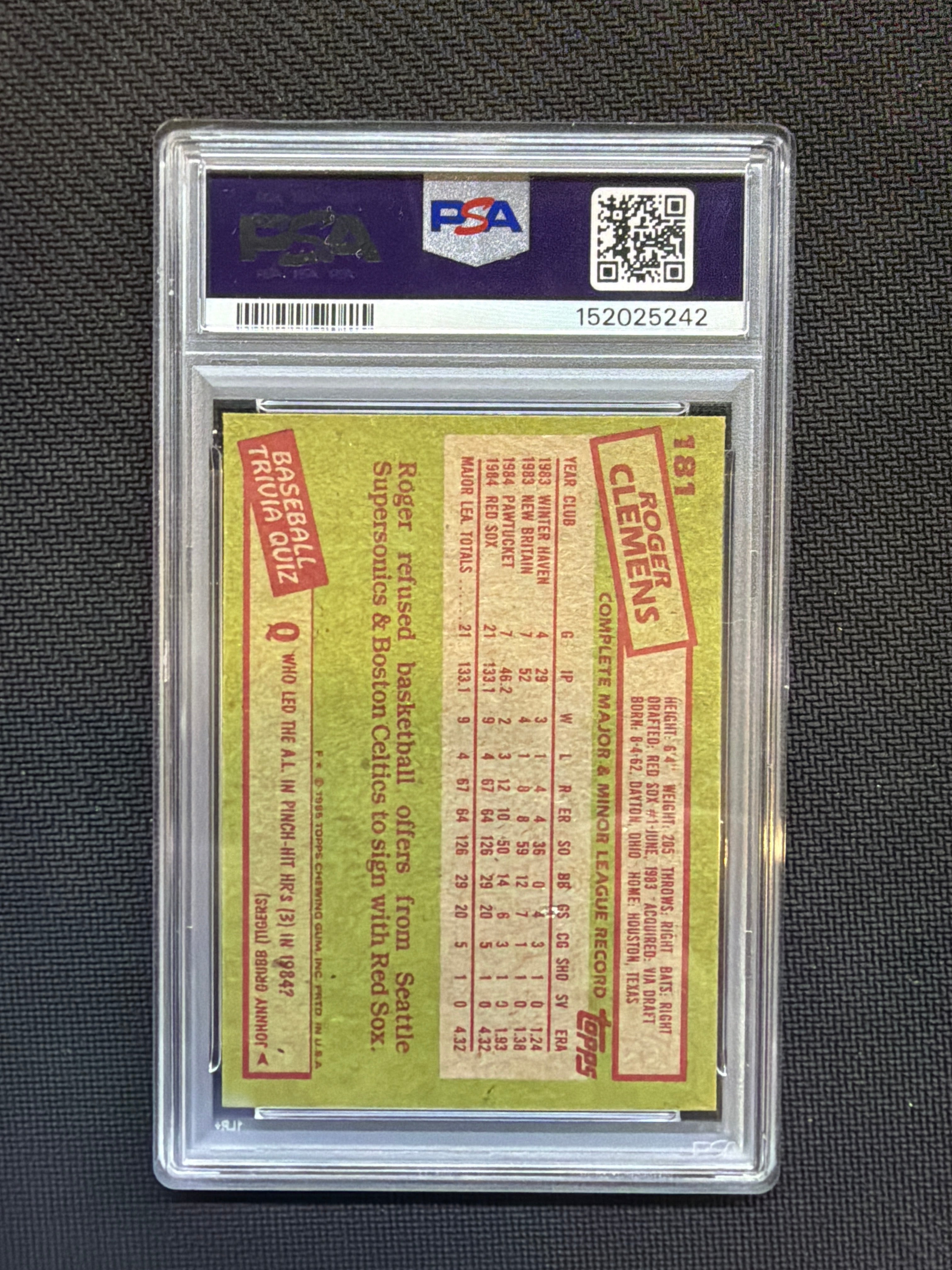 1985 Topps Roger Clemens #181 PSA 7 Red Sox
