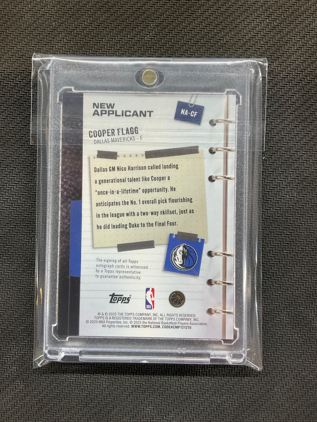 2025 Topps Cooper Flagg New Applicant Auto NA-CF Mavericks