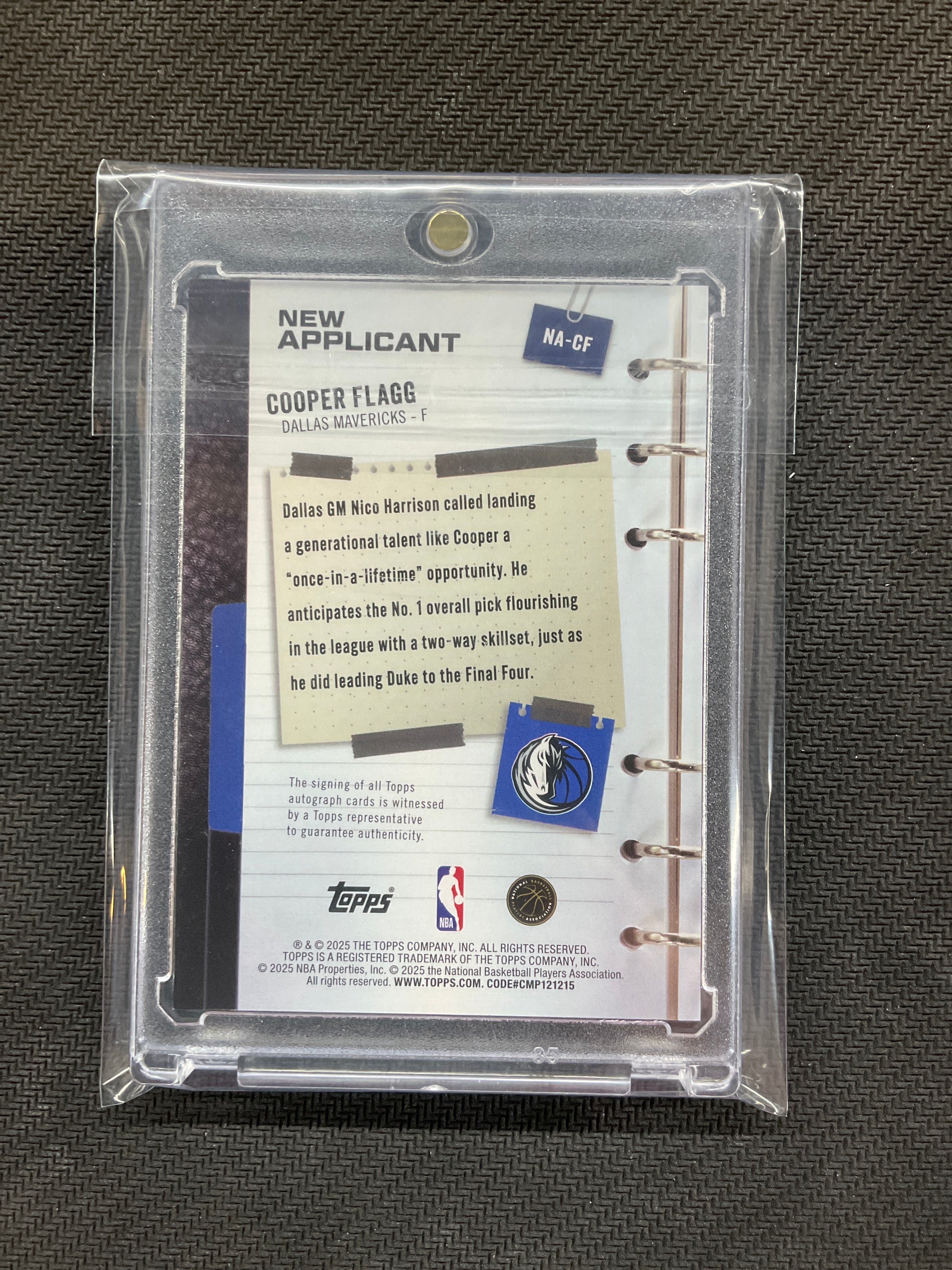 2025 Topps Cooper Flagg New Applicant Auto NA-CF Mavericks