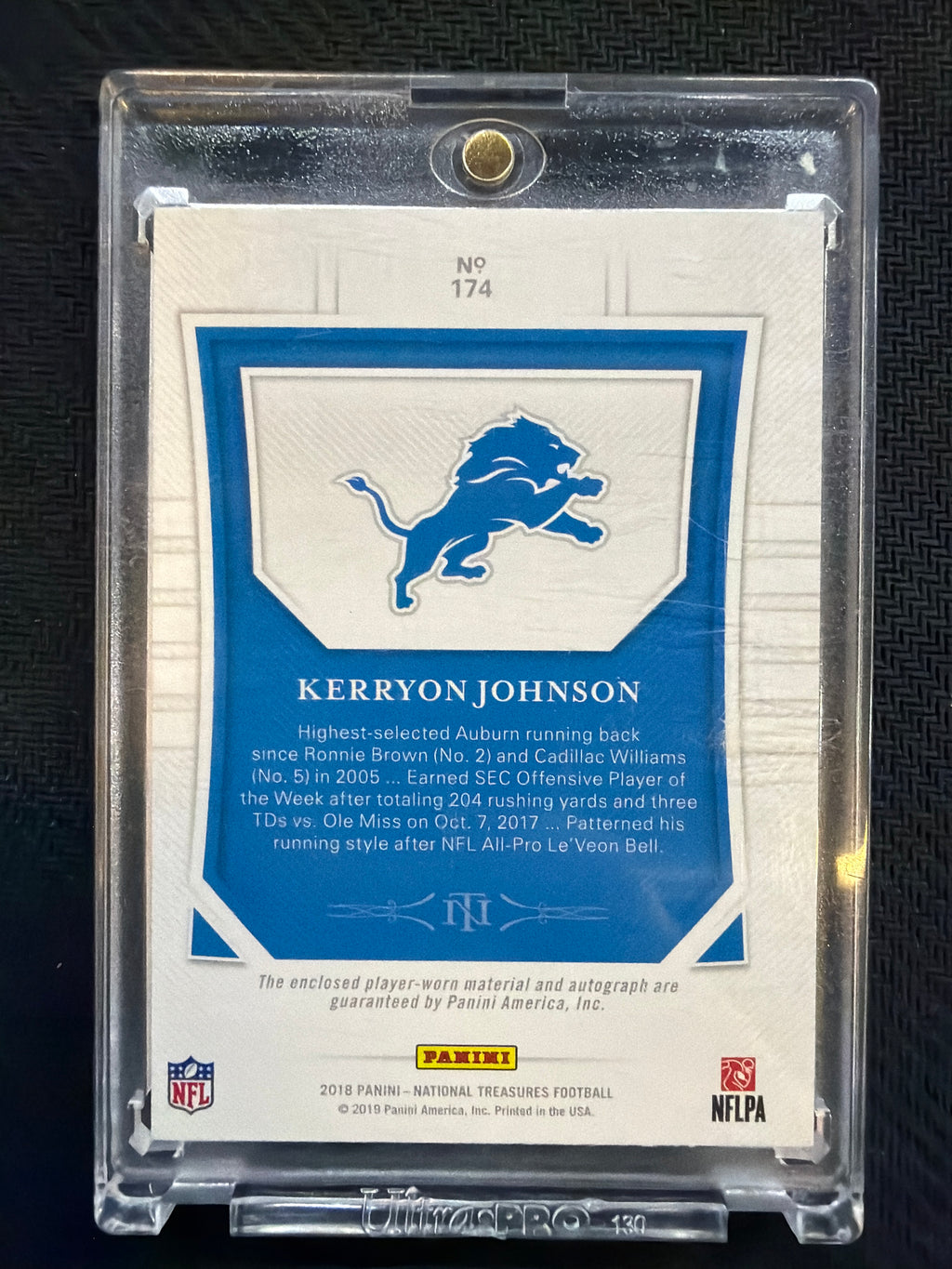 2018 National Treasures Kerryon Johnson Patch Auto /15 Stars & Stripes RPA
