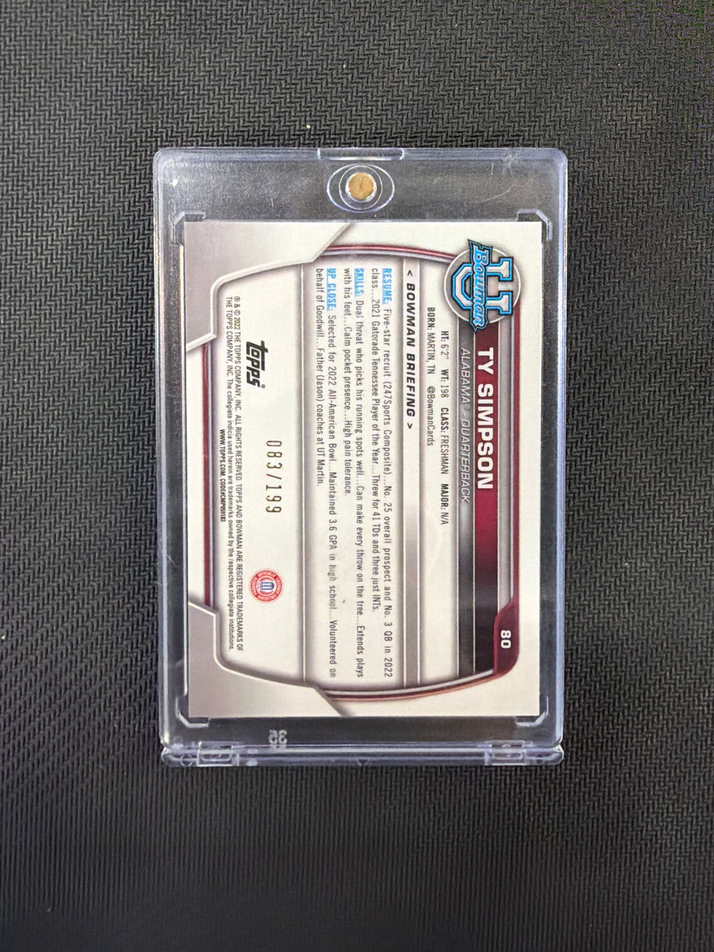 2022 Boman U Ty Simpson Blue /199 1st Alabama