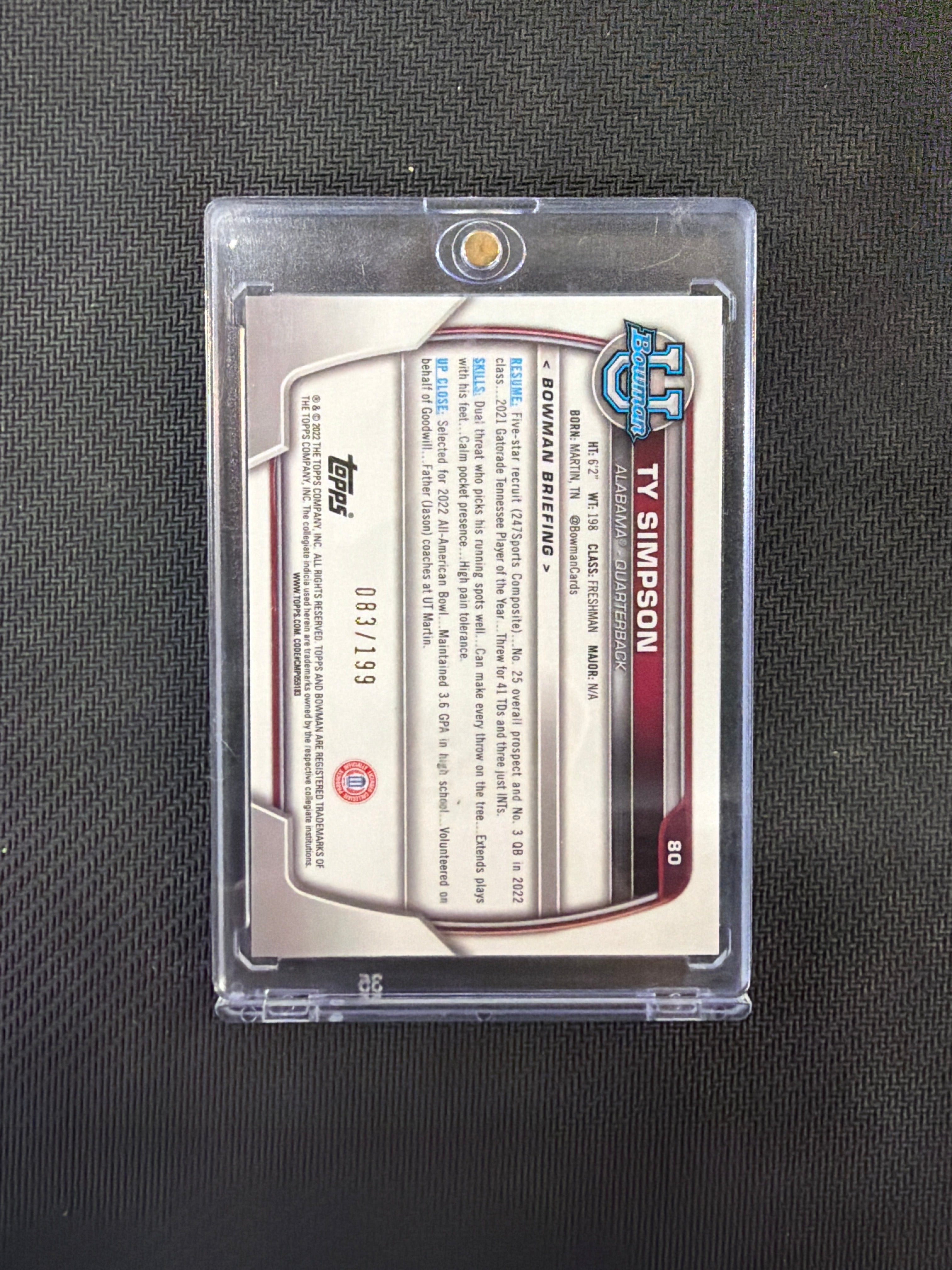 2022 Boman U Ty Simpson Blue /199 1st Alabama