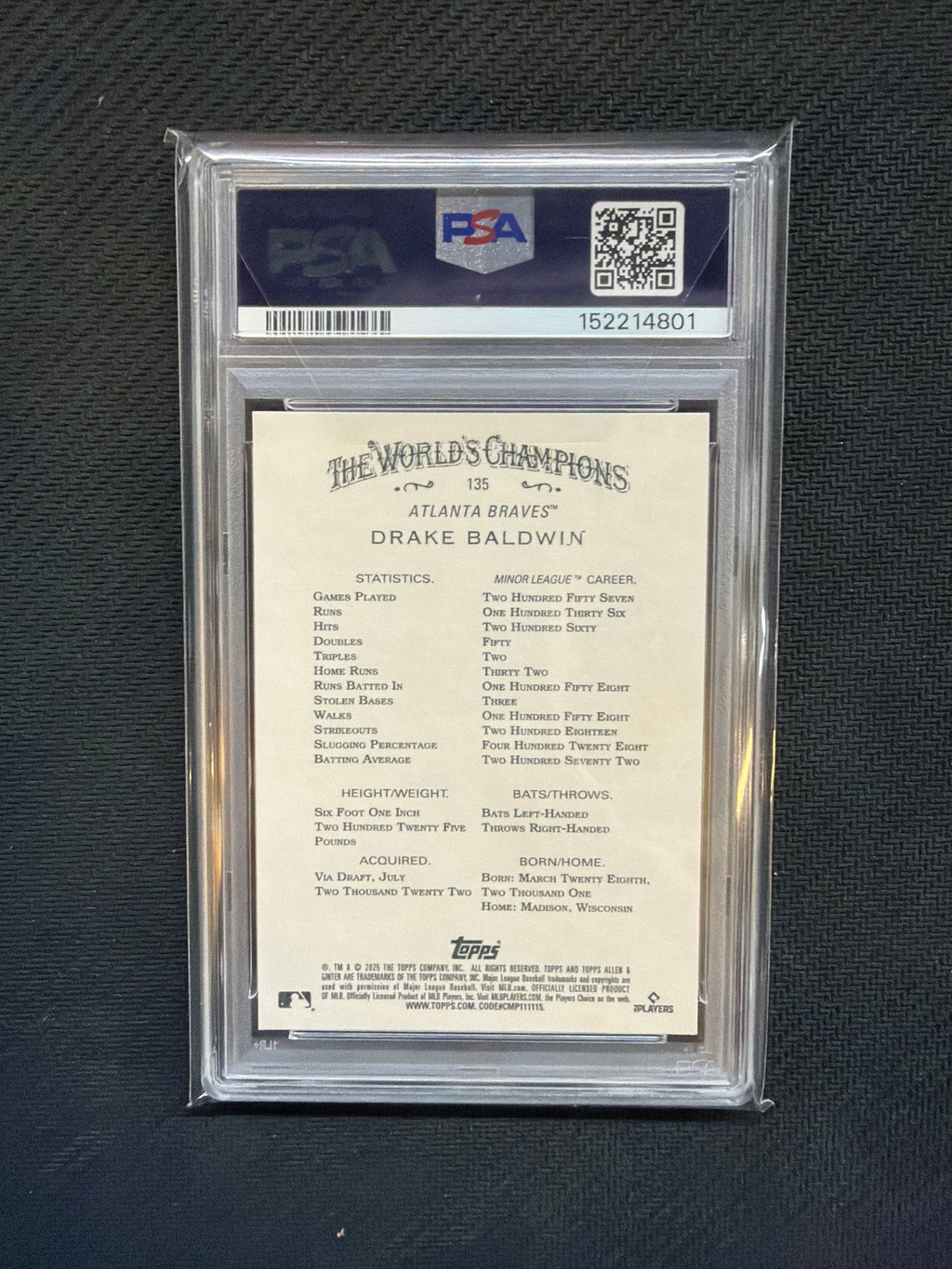 2025 Allen Ginter Drake Baldwin PSA 10 Rookie Braves