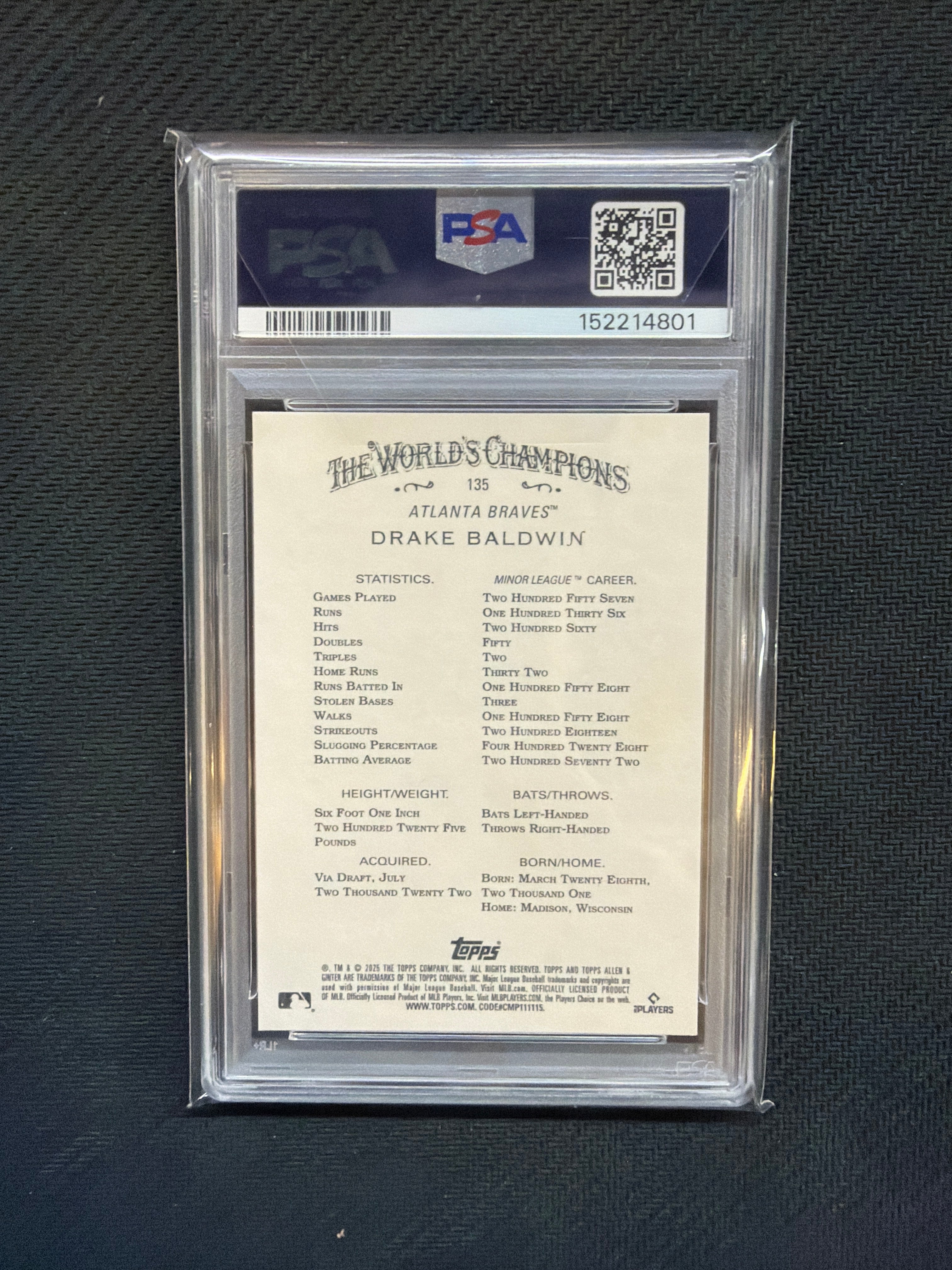 2025 Allen Ginter Drake Baldwin PSA 10 Rookie Braves