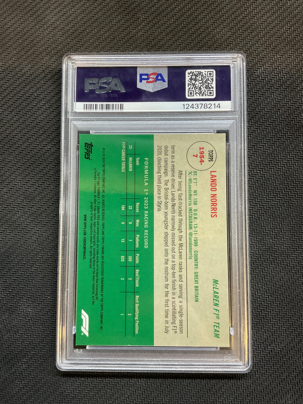 2024 Topps Chrome F1 Logofractor Lando Norris 1954 Topps Orange /25 PSA 8