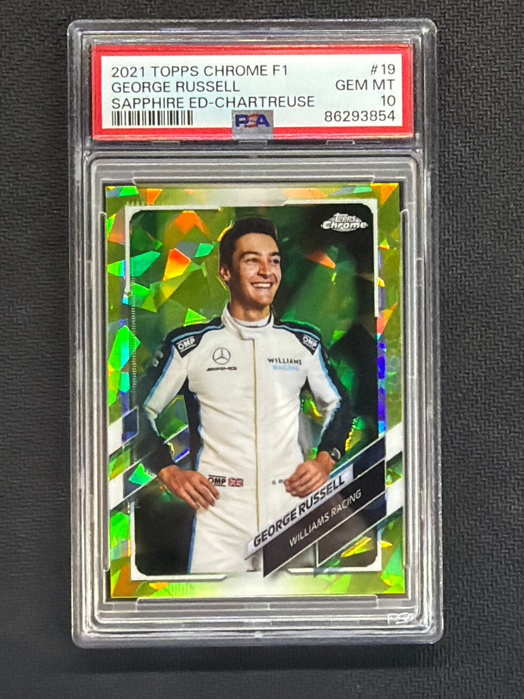 2021 Topps Chrome f1 Sapphire George Russell Chartreuse /199 PSA 10 854