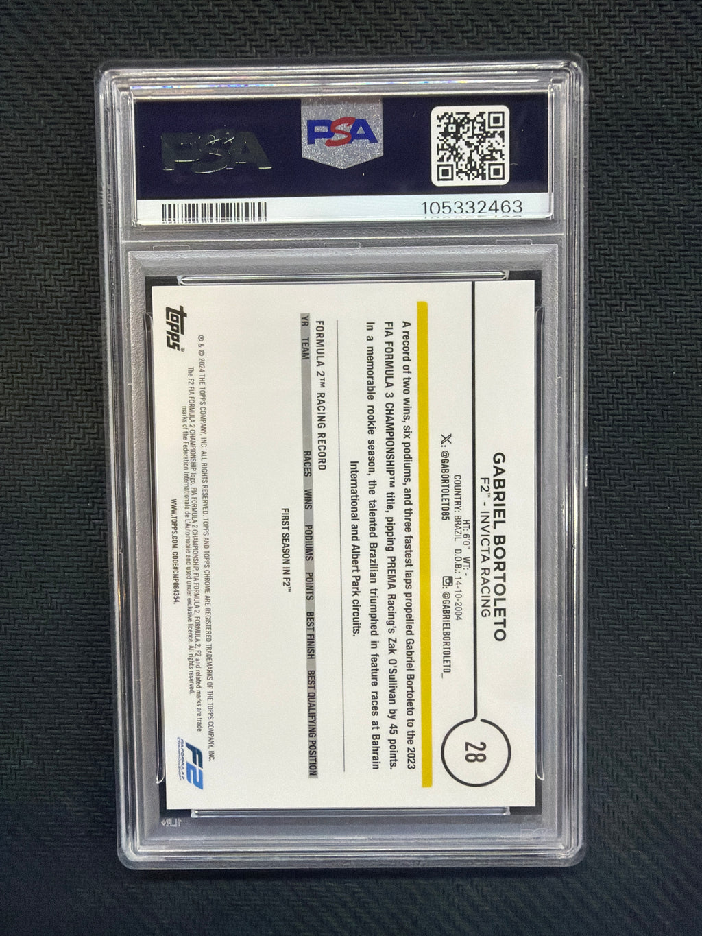 2024 Topps Chorme Logofractor Gabriel Bortoleto Orange /25 PSA 10 Logofractor 463