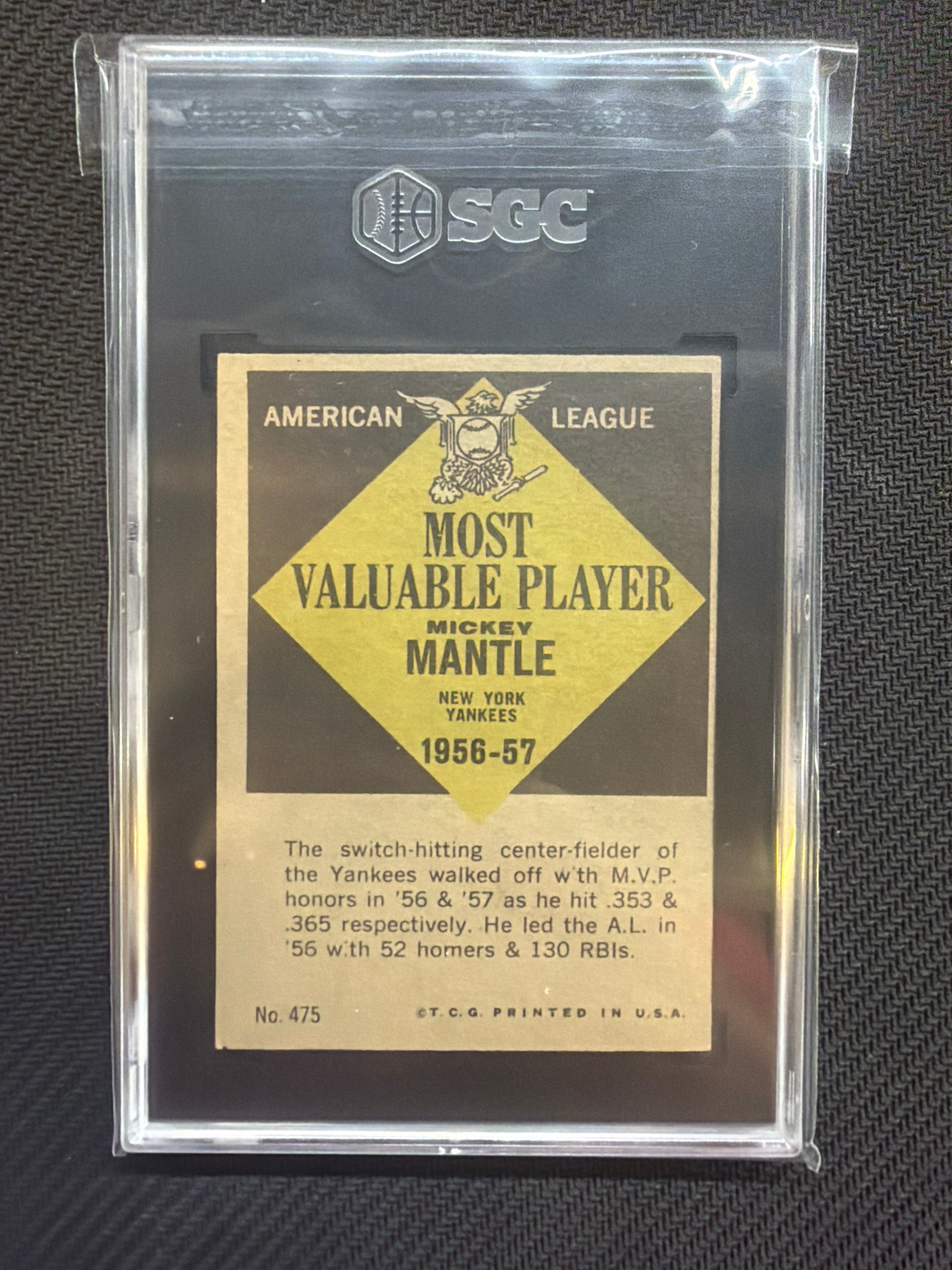 1961 Topps #475 Mickey Mantle MVP SGC 3 Yankees