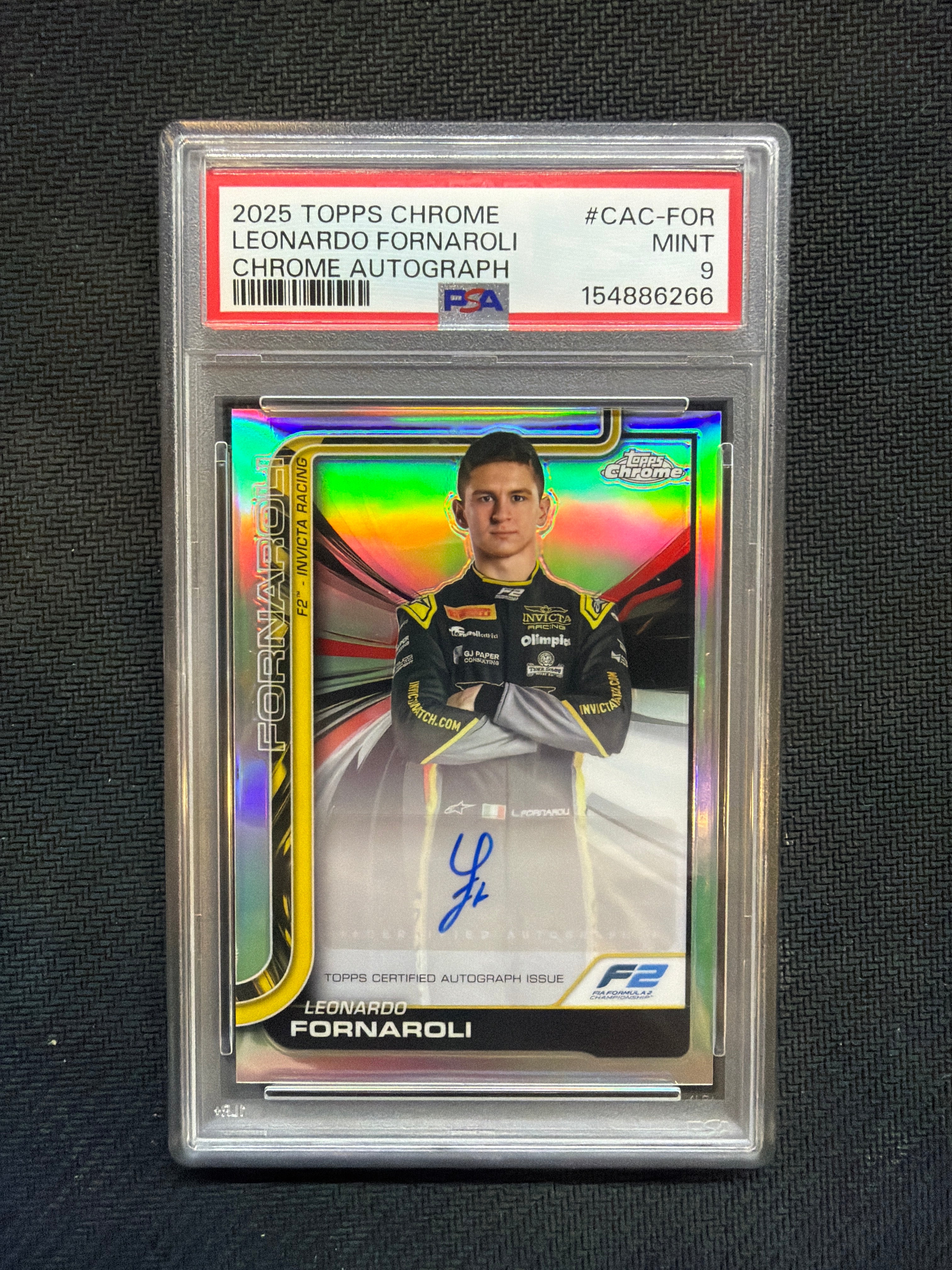 2025 Topps Chrome F1 Leonardo Fornaroli Chrome Autograph PSA 9