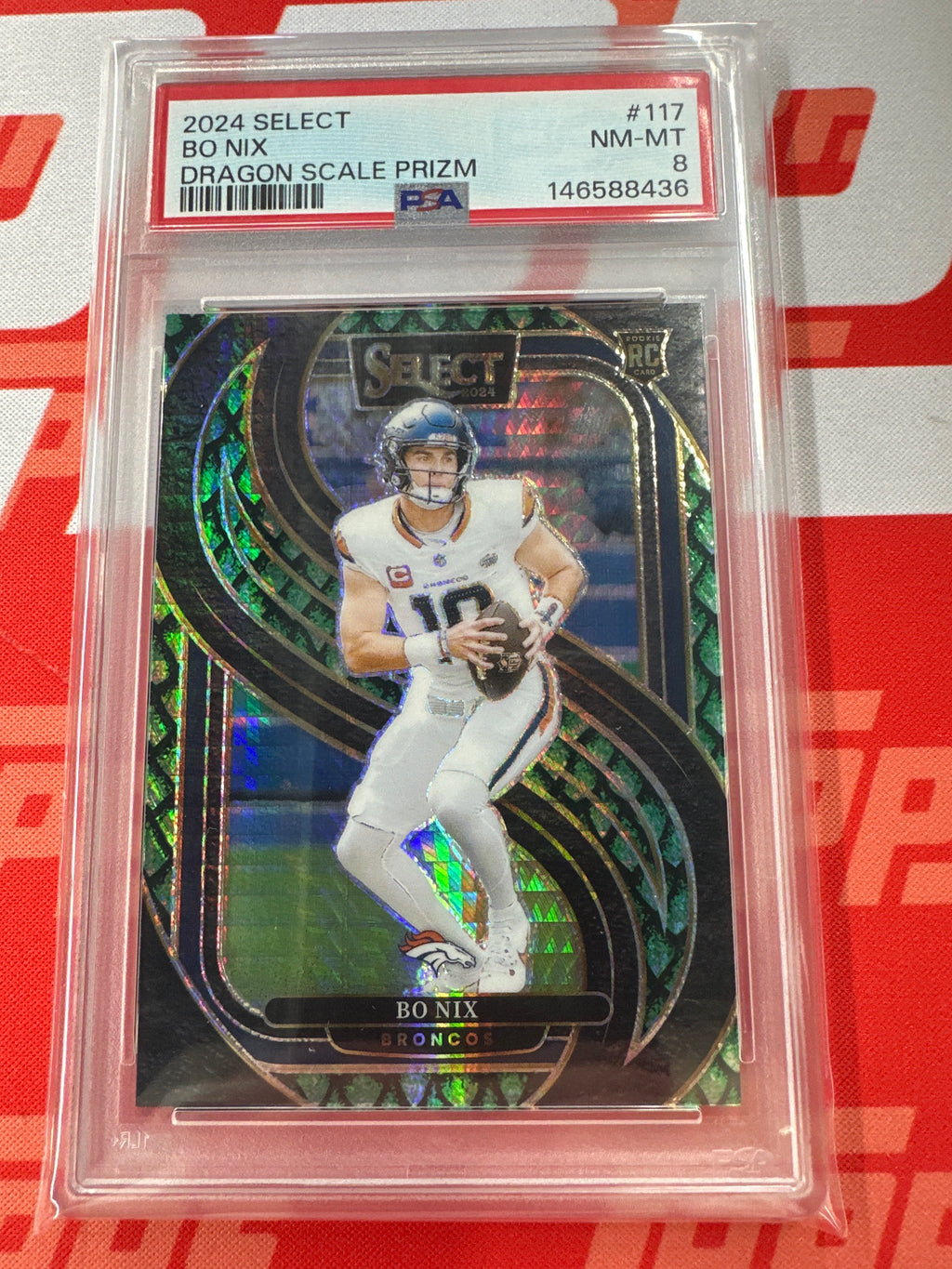 2024 Panini Select Bo Nix Dragon Scale Rookie /81 PSA 8