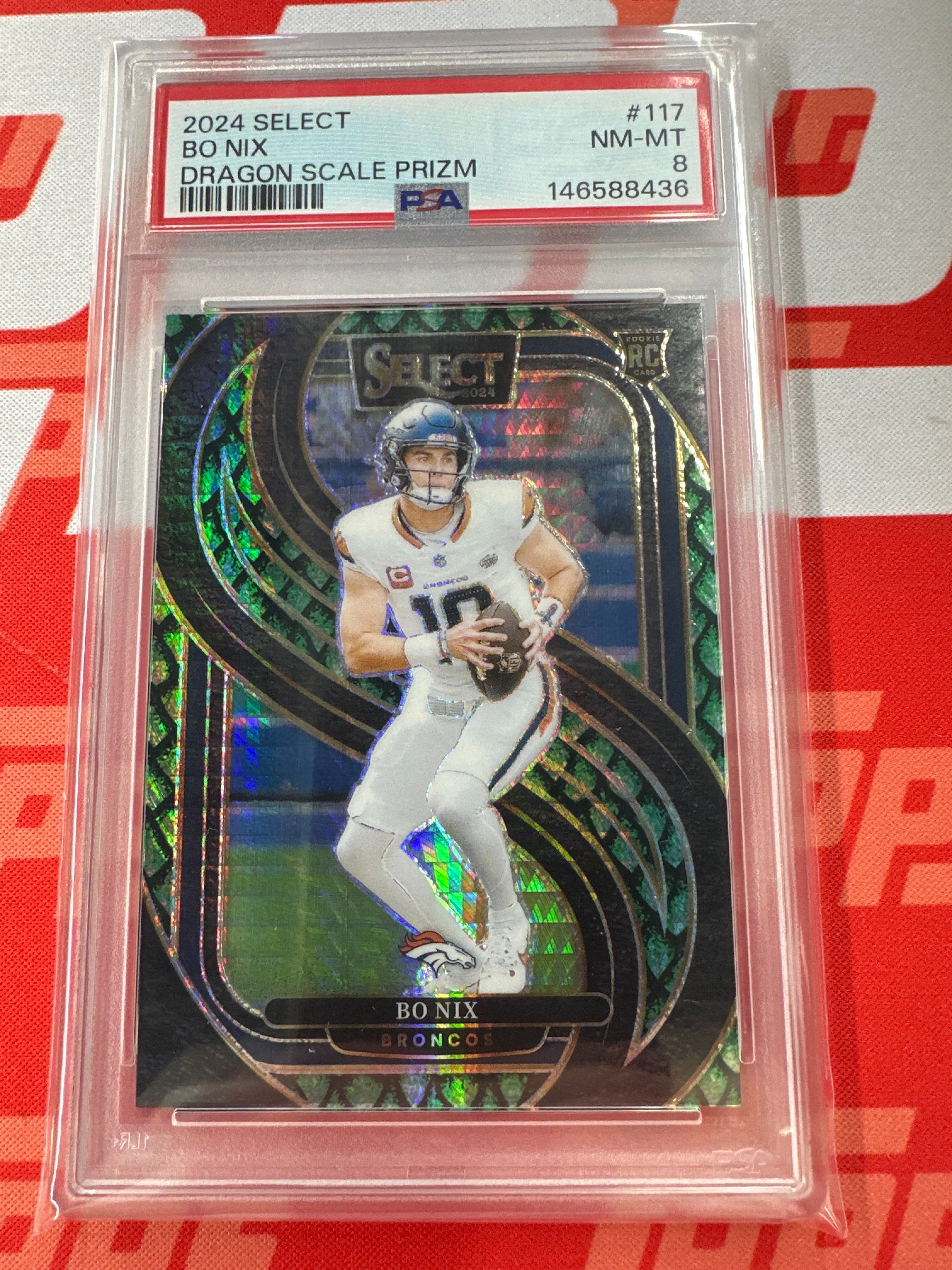 2024 Panini Select Bo Nix Dragon Scale Rookie /81 PSA 8