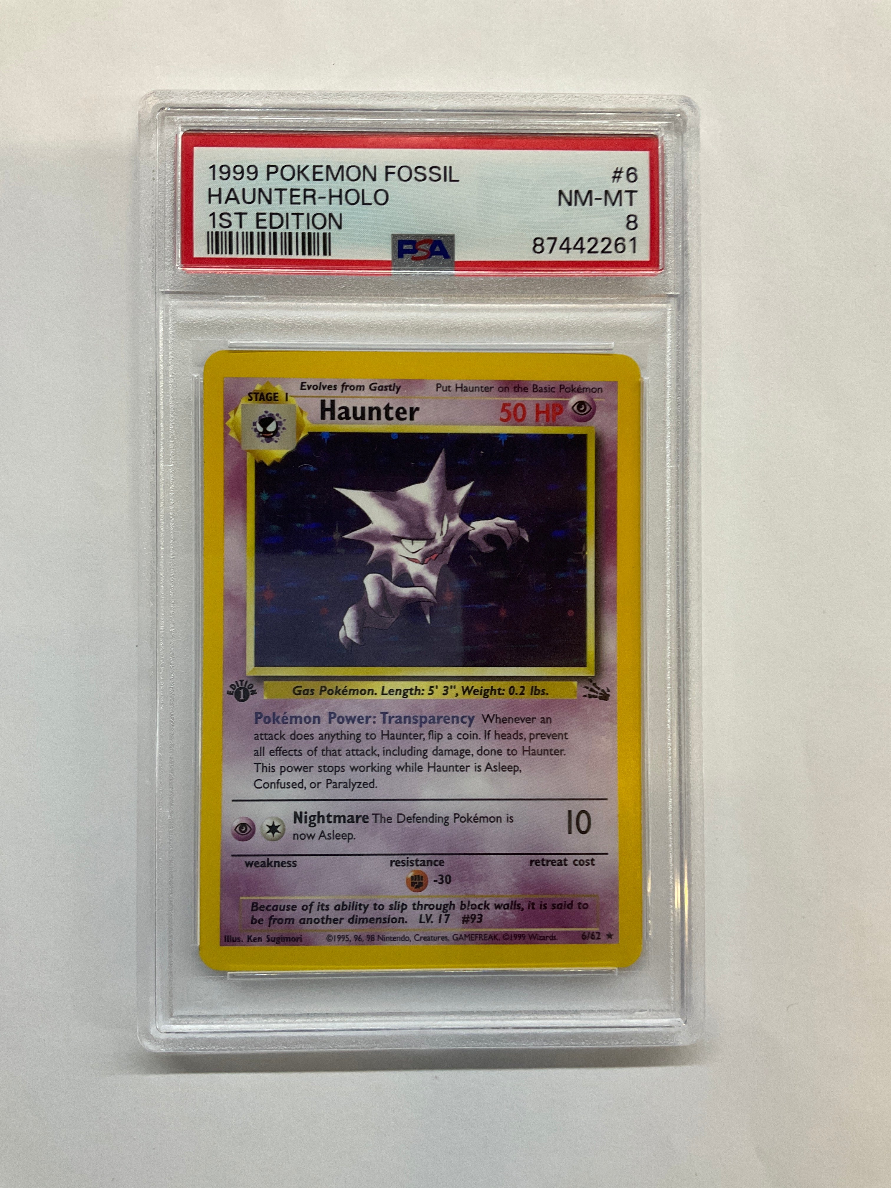 1999 Pokemon Fossil Haunter Holo 6 1st Ed PSA 8