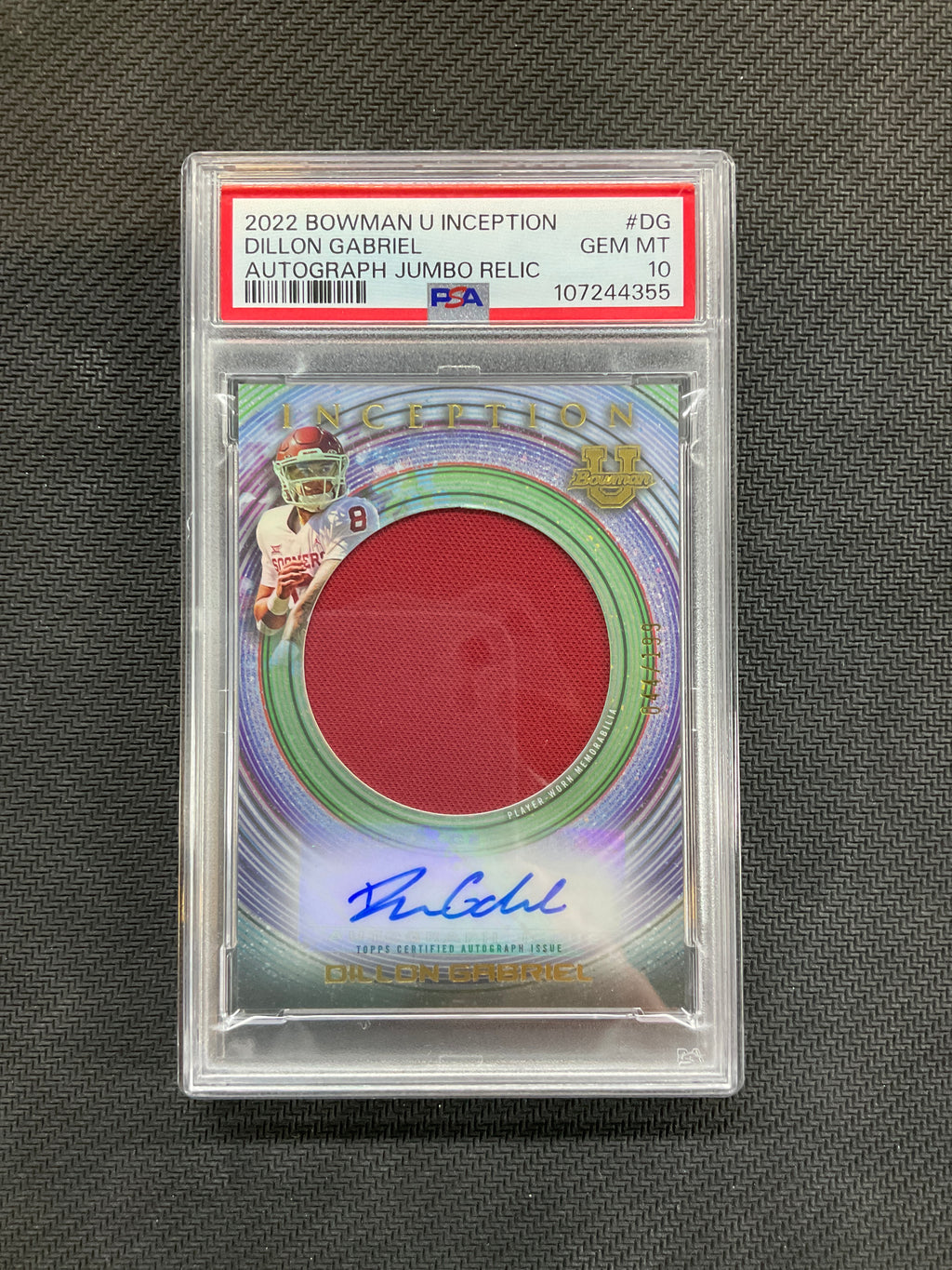2022 Bowman U Inception Dillon Gabriel Patch Auto /199 PSA 10 Oklahoma 355