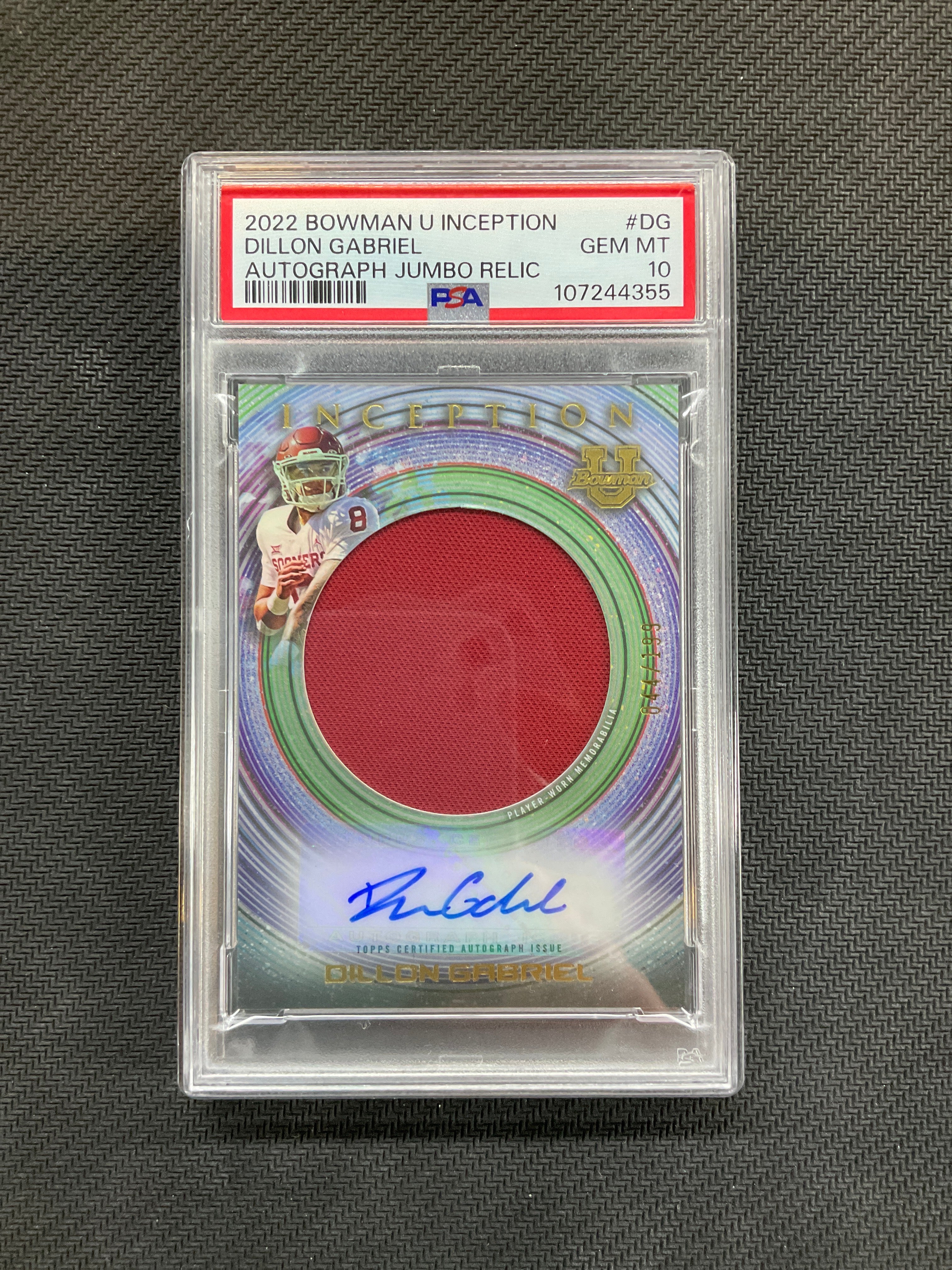 2022 Bowman U Inception Dillon Gabriel Patch Auto /199 PSA 10 Oklahoma 355