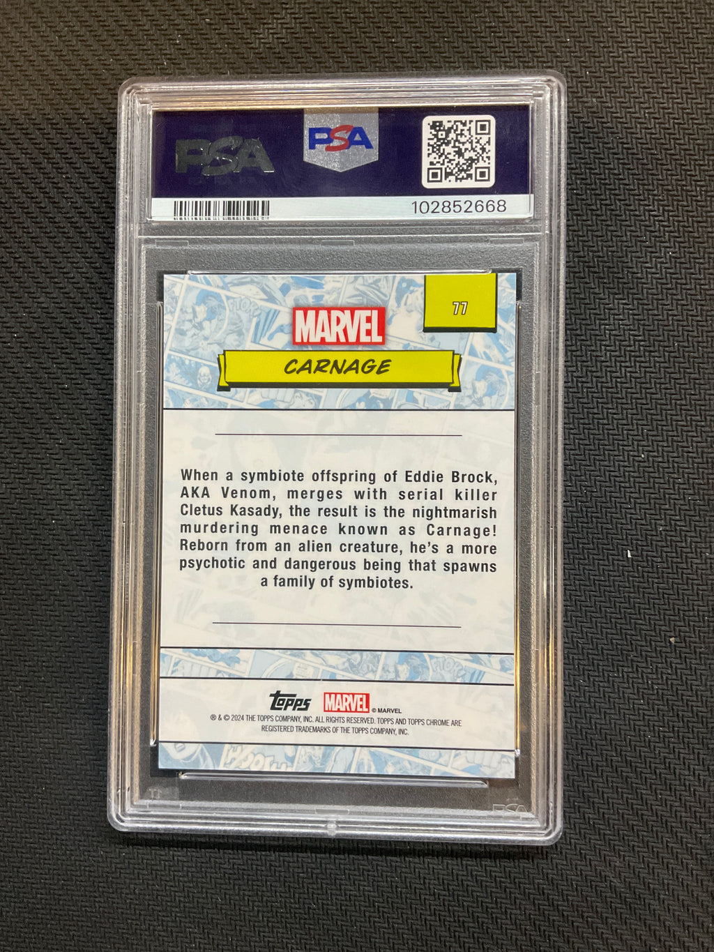 2024 Topps Chorme Marvel Sapphire Carnage Red /5 #77 PSA 9